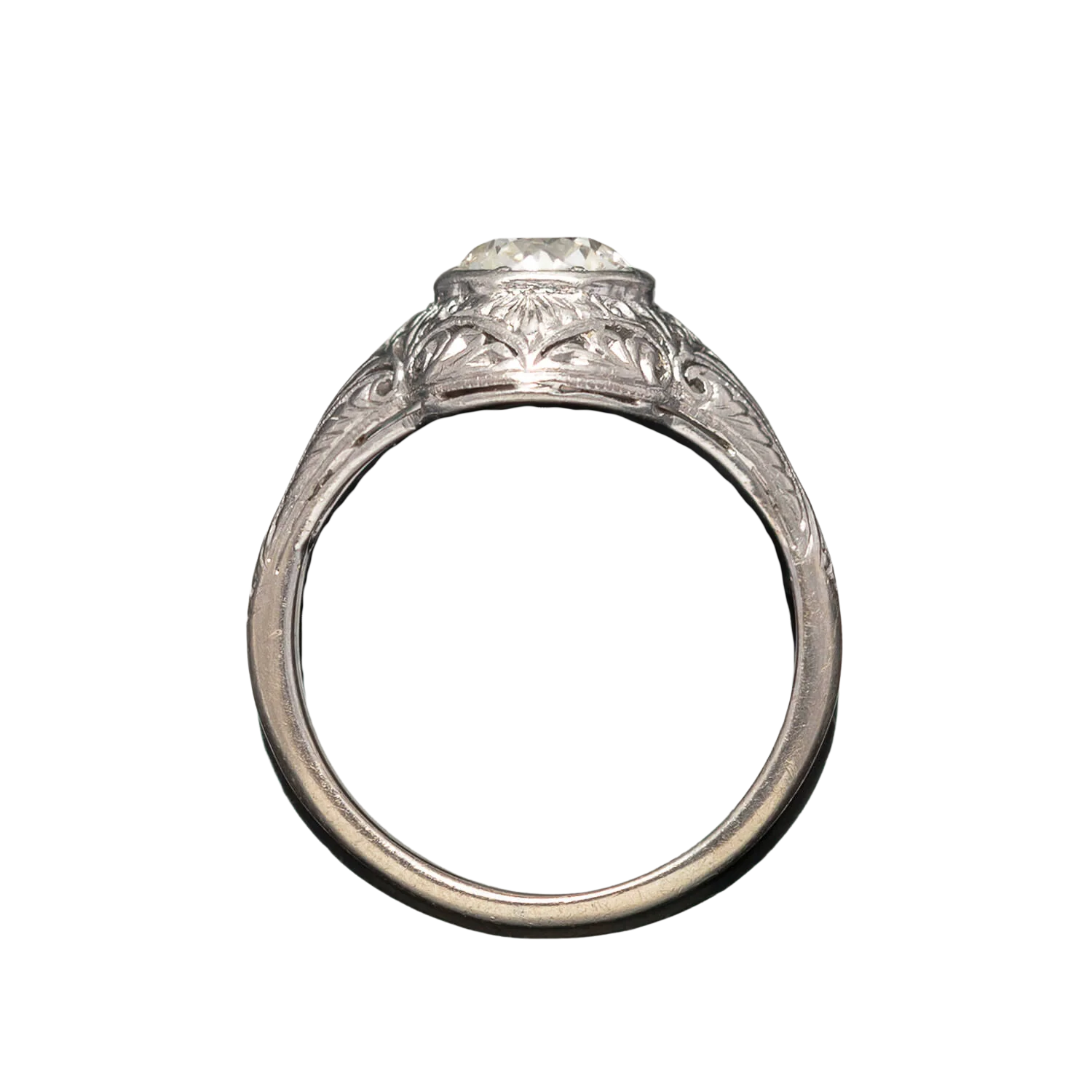 Edwardian 14kt White Gold + Old European Cut Diamond Engagement Ring 1.18ctw - Image 4