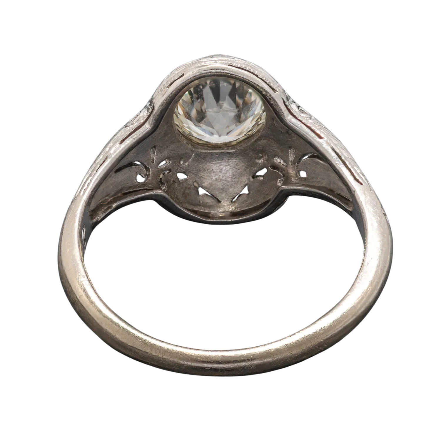 Edwardian 14kt White Gold + Old European Cut Diamond Engagement Ring 1.18ctw - Image 5