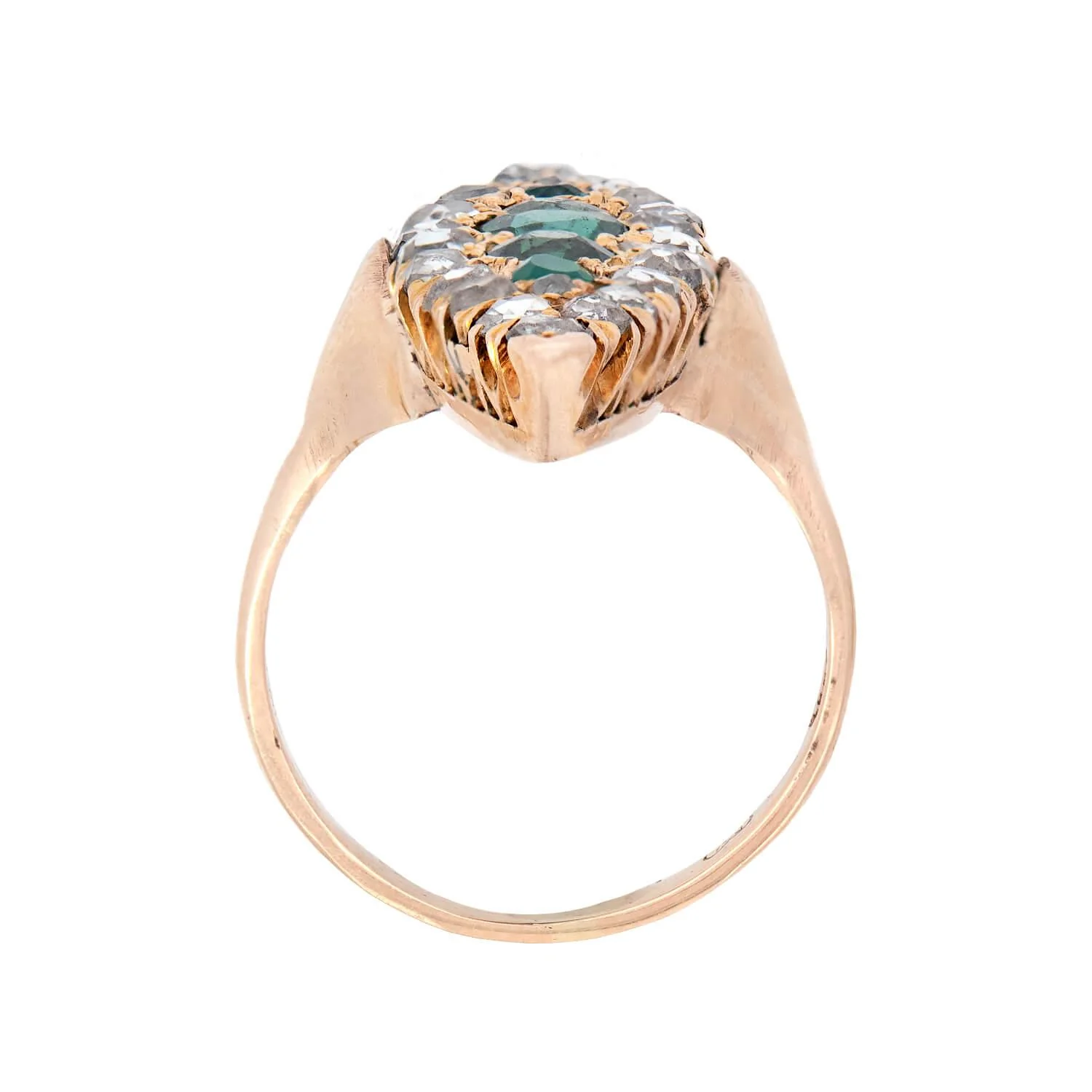 Edwardian 18k Diamond and Emerald Navette Ring - Image 4