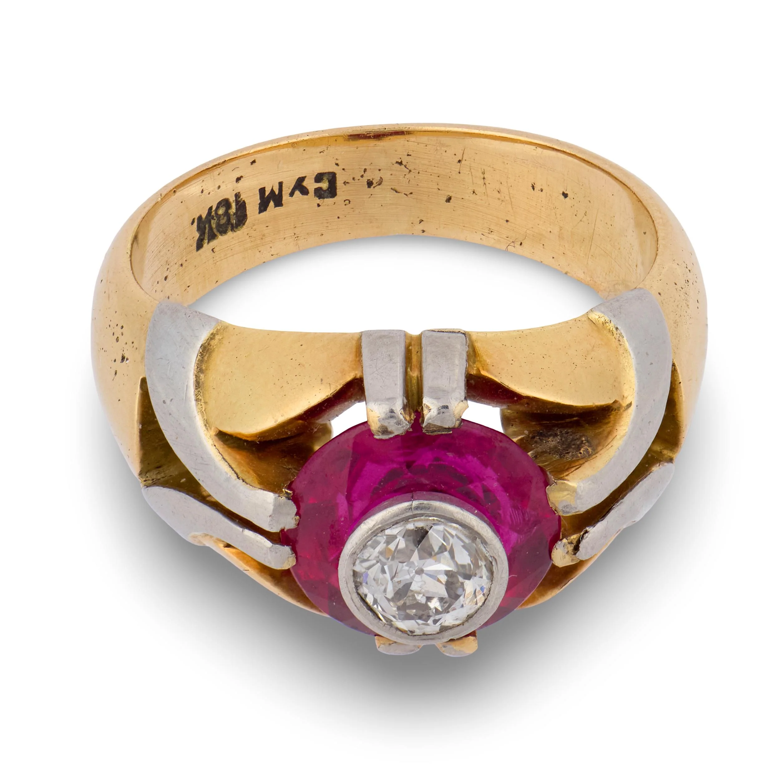Edwardian 18k Diamond & Ruby Engagement Ring .40ct - Image 2