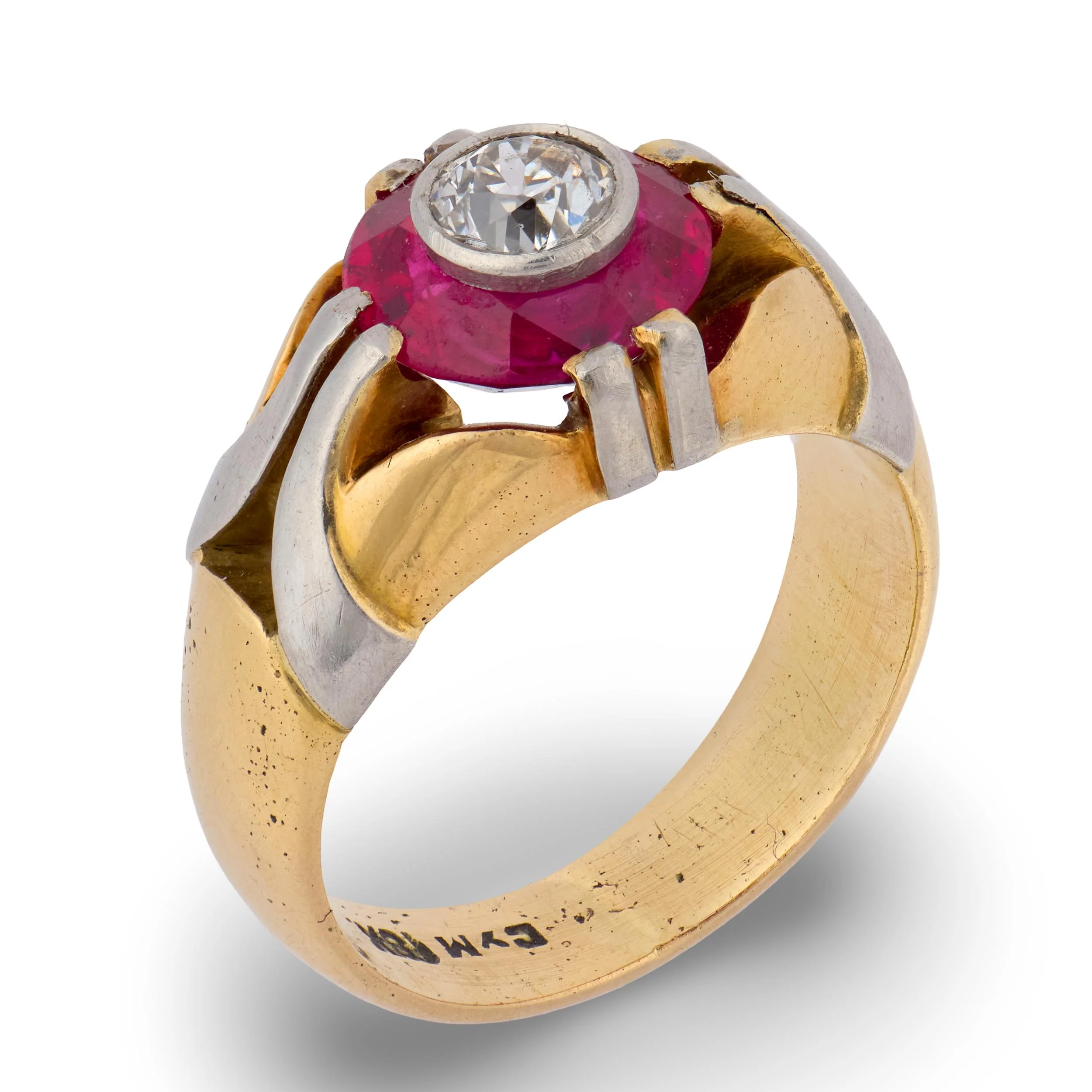 Edwardian 18k Diamond & Ruby Engagement Ring .40ct - Image 4
