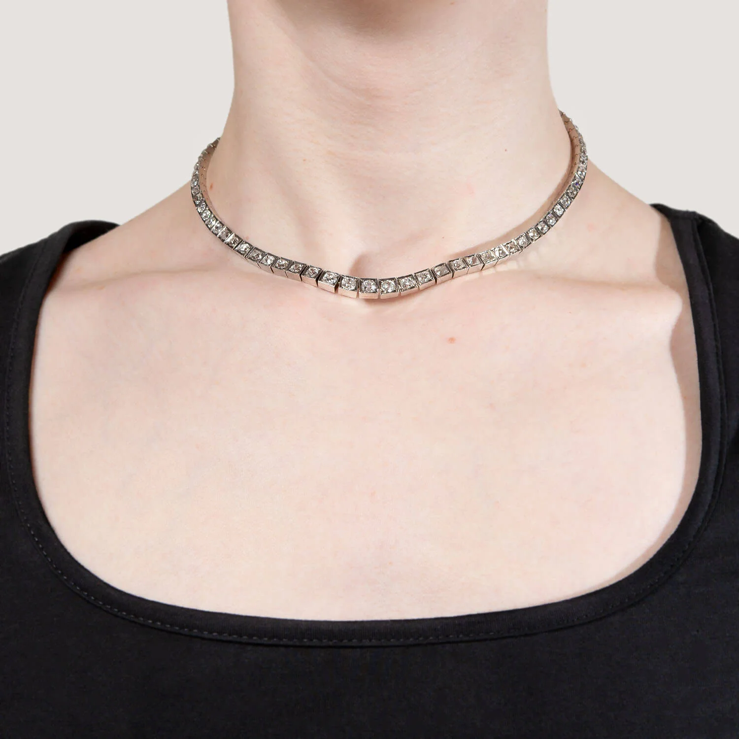 Edwardian 18k French Diamond Riviera Necklace 20.53ctw - Image 6