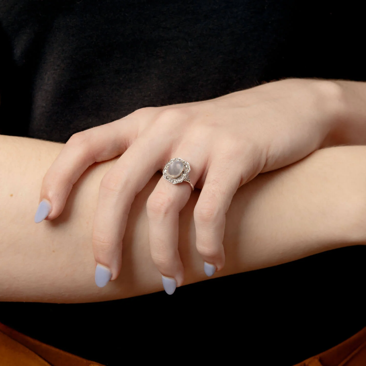 Edwardian 18k Moonstone and Diamond Ring - Image 6
