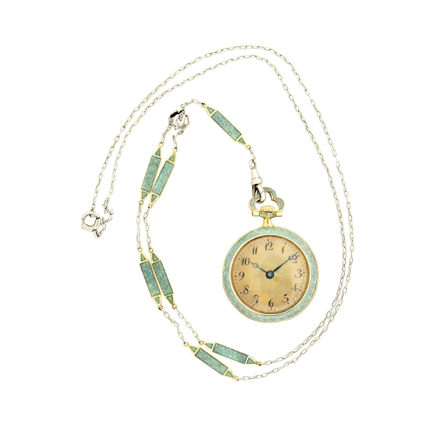 Edwardian 18k/Platinum Blue Enameled Pocket Watch and Lorgnette Chain - Image 6
