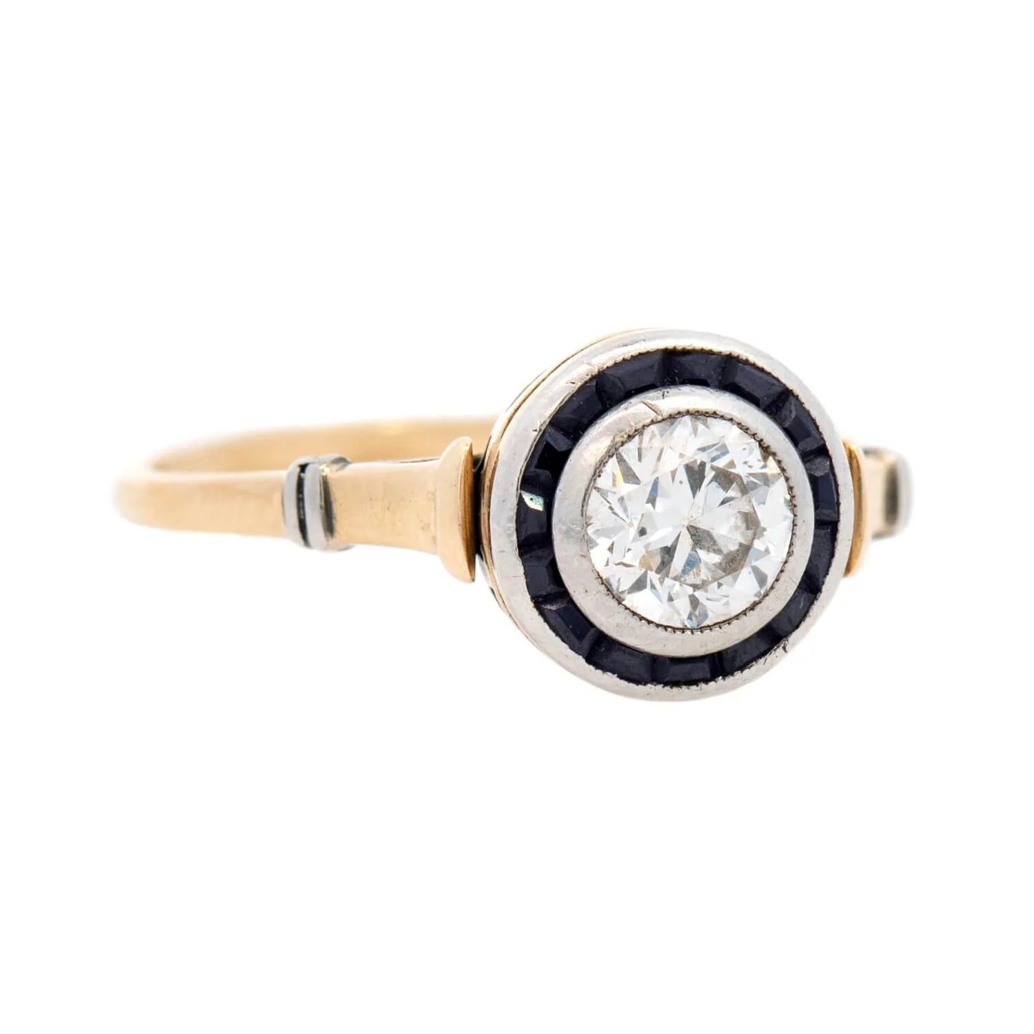 Edwardian 18K/Platinum Diamond and Sapphire Halo Ring - Image 2