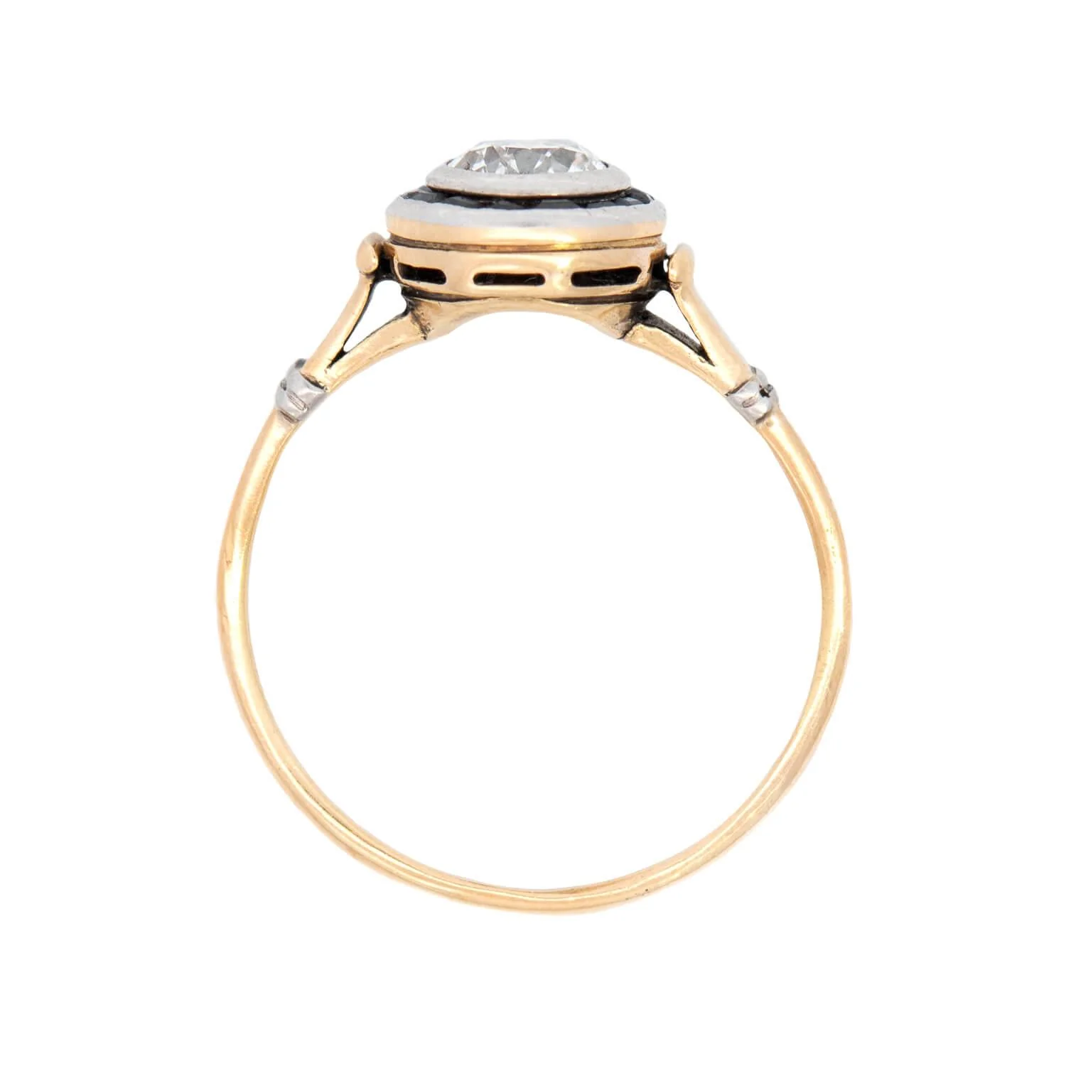 Edwardian 18K/Platinum Diamond and Sapphire Halo Ring - Image 4
