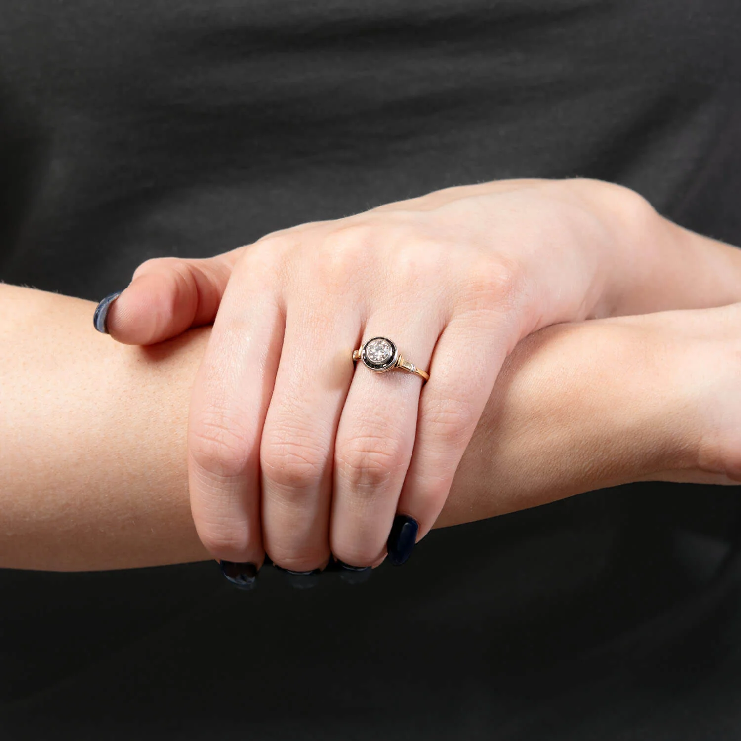 Edwardian 18K/Platinum Diamond and Sapphire Halo Ring - Image 6