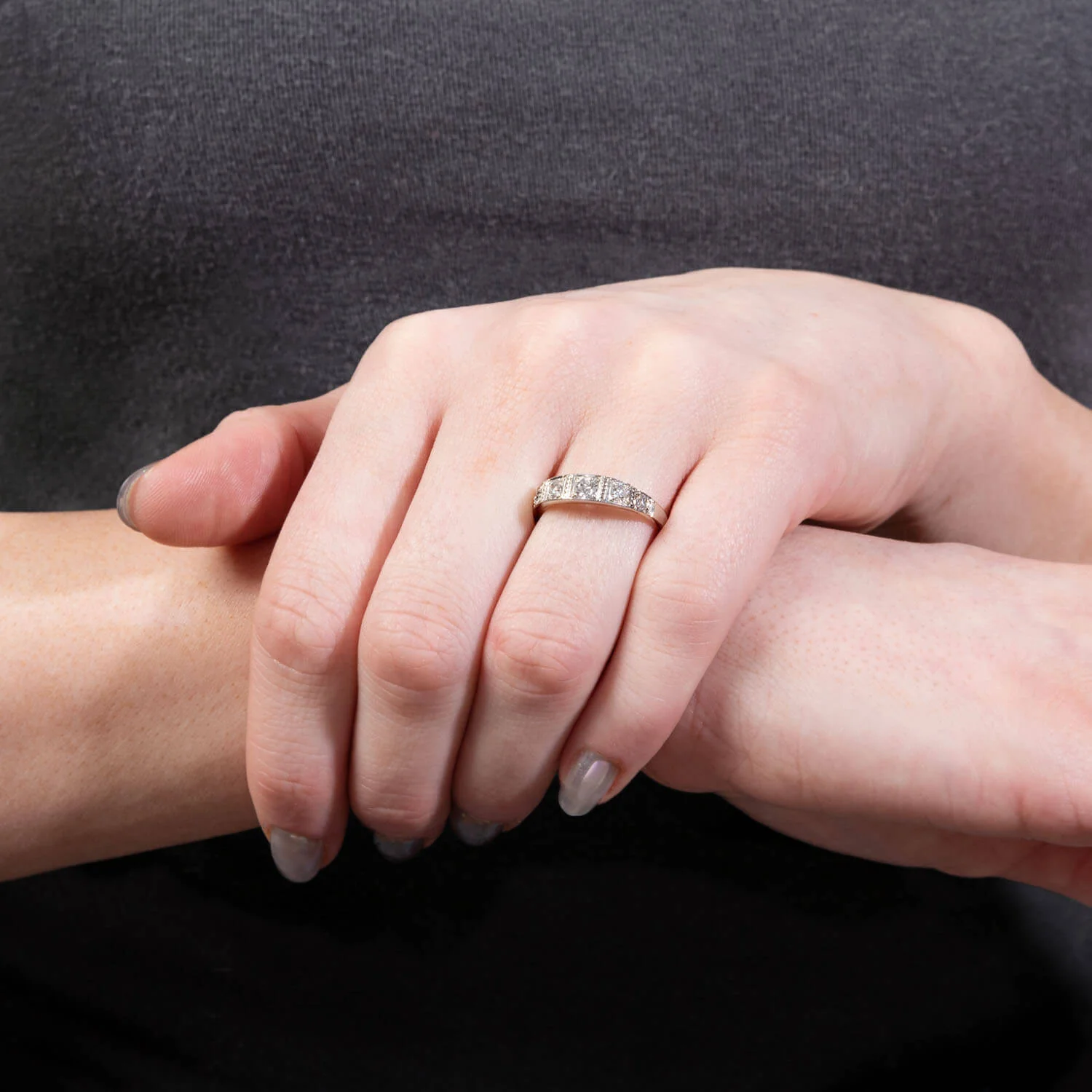 Edwardian 18k & Platinum Diamond Five Stone Ring - Image 6