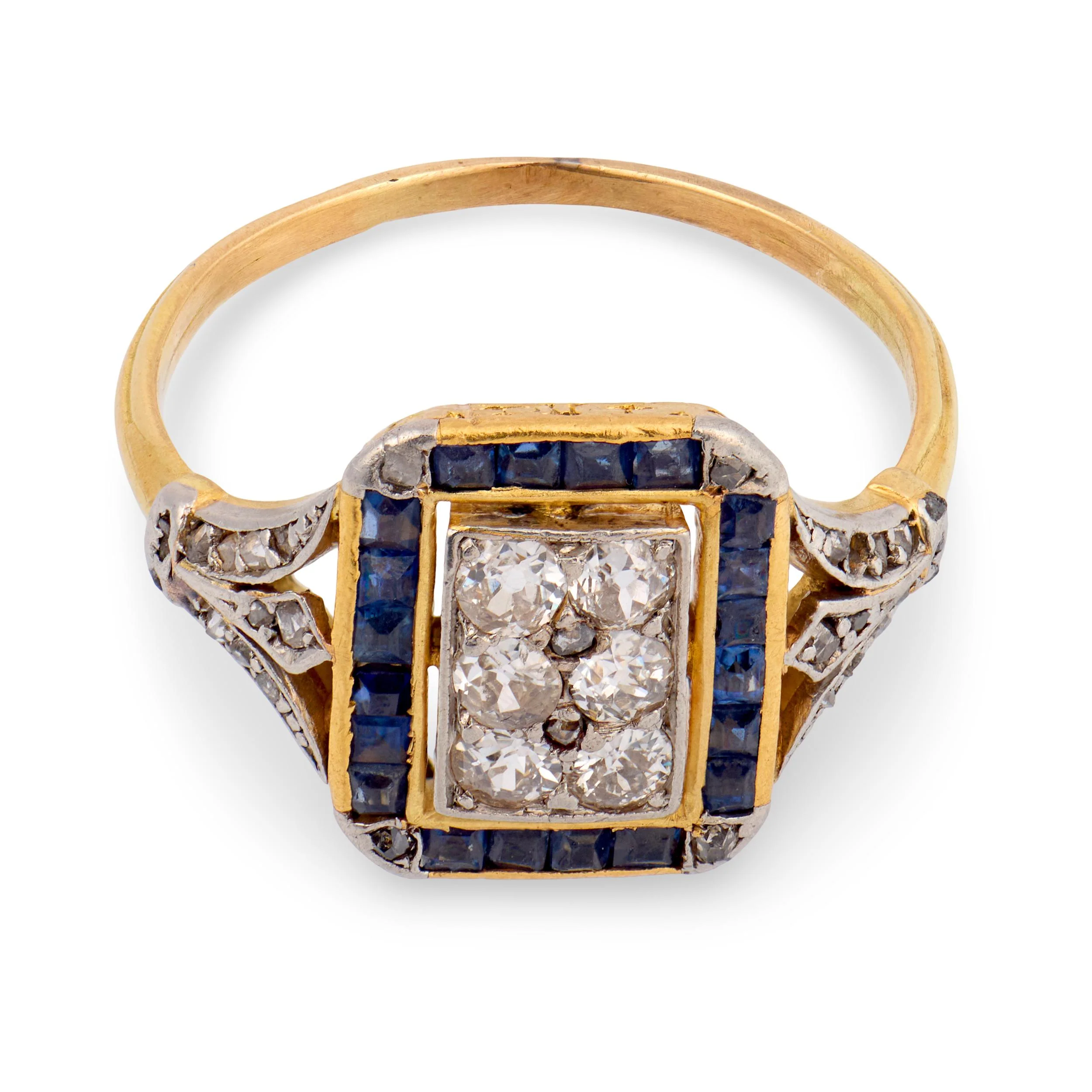 Edwardian 18k/Platinum Diamond & Sapphire Ring - Image 2
