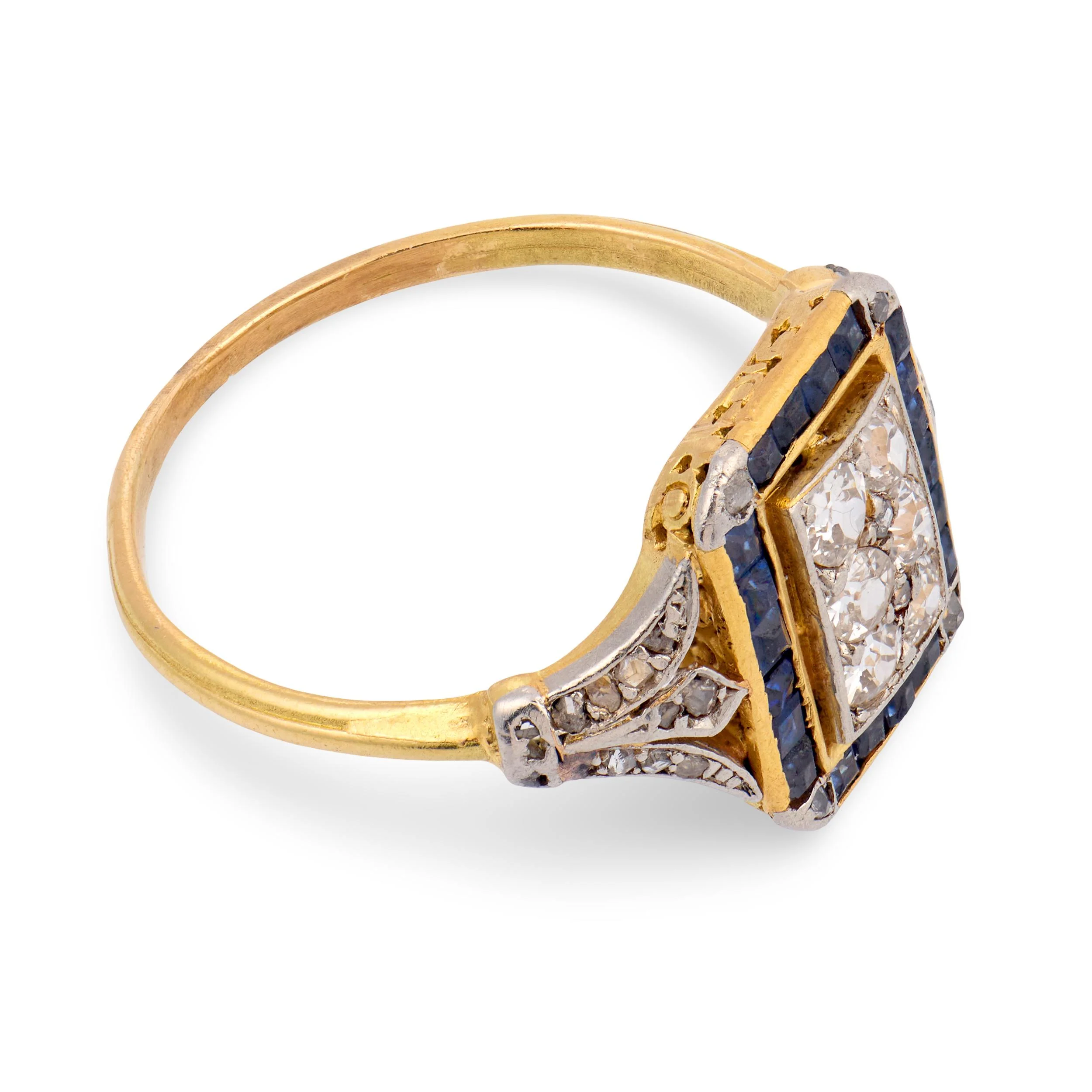 Edwardian 18k/Platinum Diamond & Sapphire Ring - Image 3