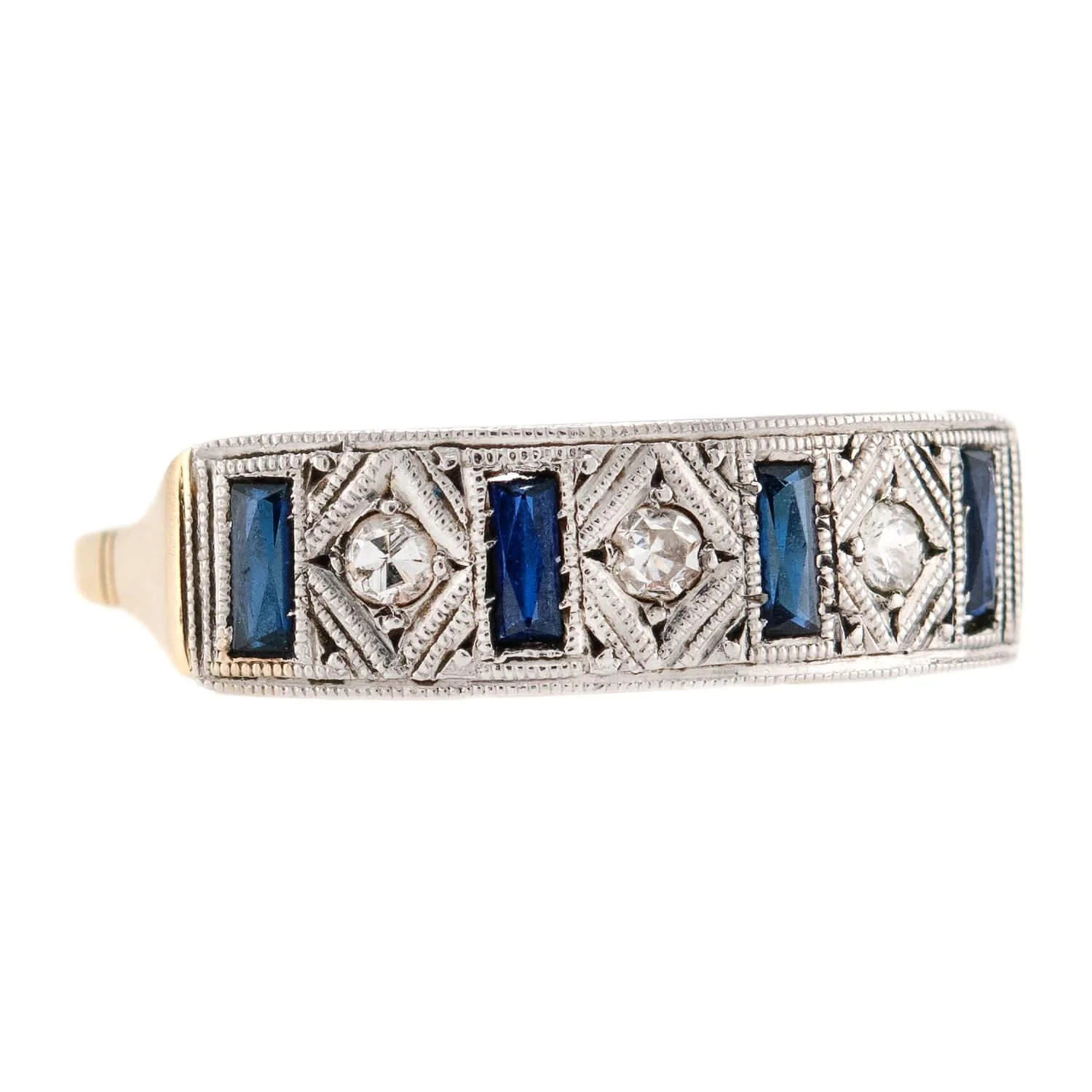 Edwardian 18k Platinum Diamond Sapphire Ring - Image 2