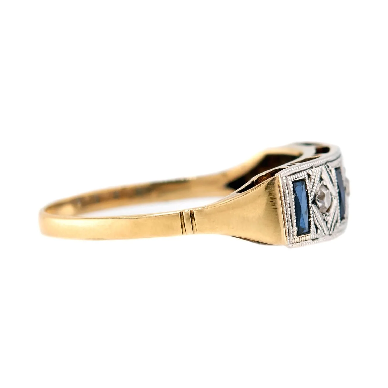 Edwardian 18k Platinum Diamond Sapphire Ring - Image 3