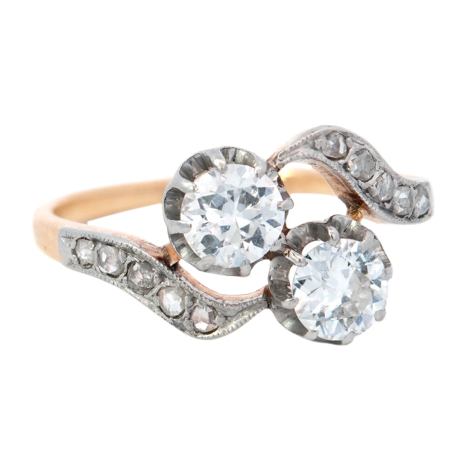 Edwardian 18k/Platinum Moi et Toi Bypass Diamond Ring - Image 2