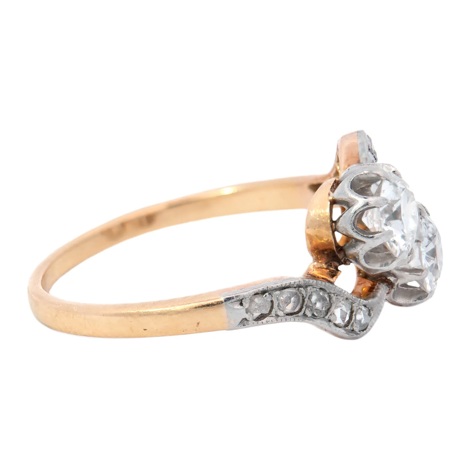 Edwardian 18k/Platinum Moi et Toi Bypass Diamond Ring - Image 3