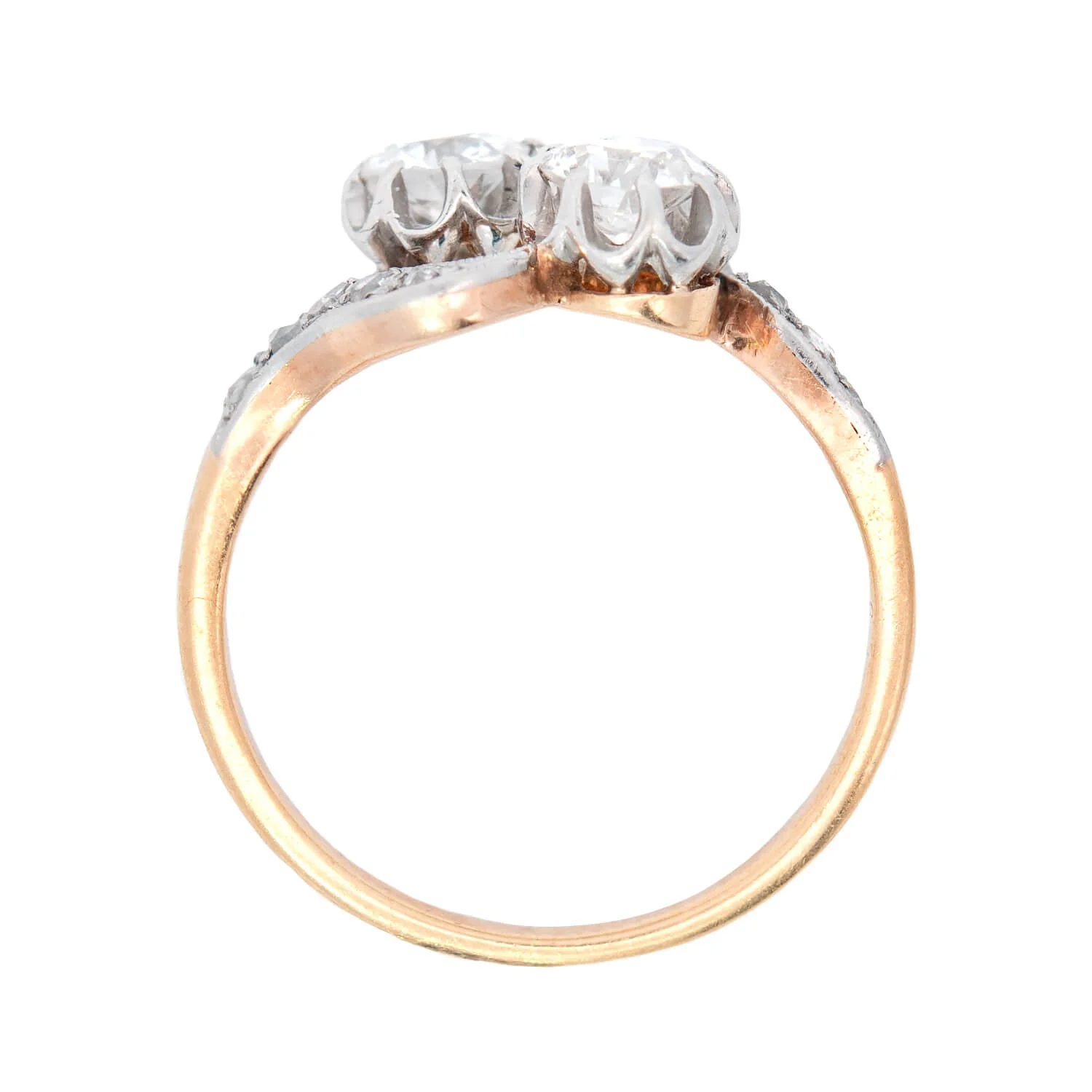 Edwardian 18k/Platinum Moi et Toi Bypass Diamond Ring - Image 4
