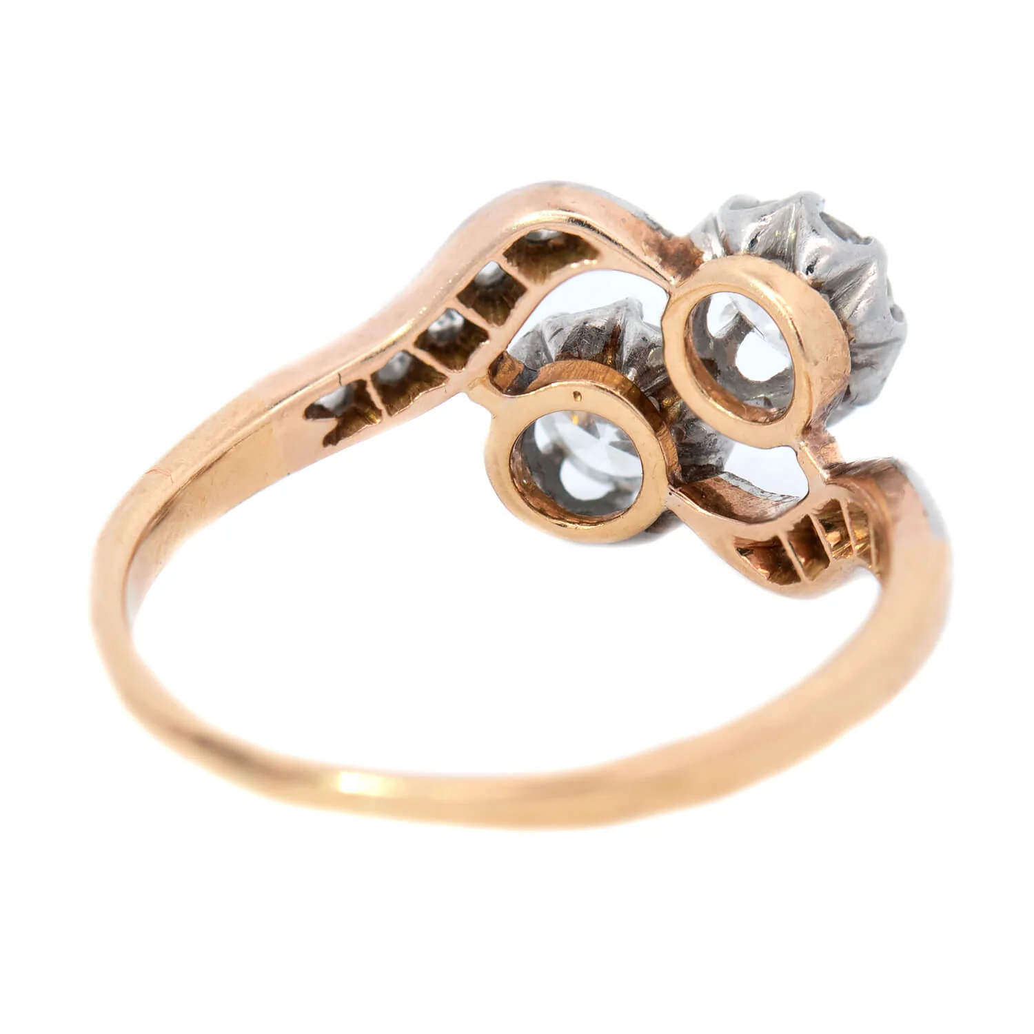 Edwardian 18k/Platinum Moi et Toi Bypass Diamond Ring - Image 5