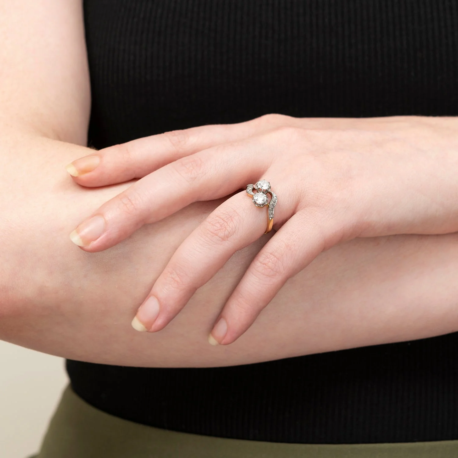 Edwardian 18k/Platinum Moi et Toi Bypass Diamond Ring - Image 6