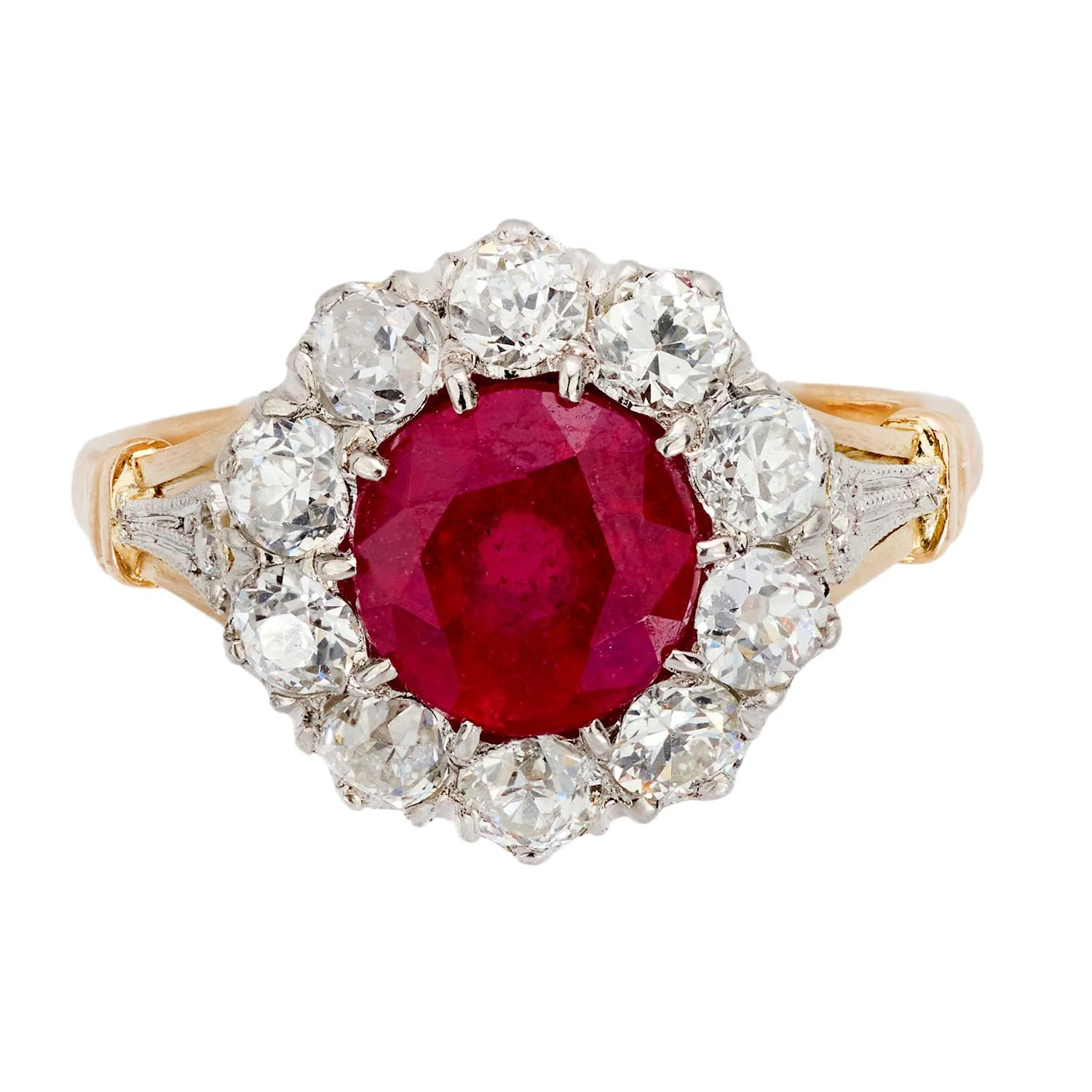 Edwardian 18k/Platinum Ruby and Diamond Halo Ring - Image 2