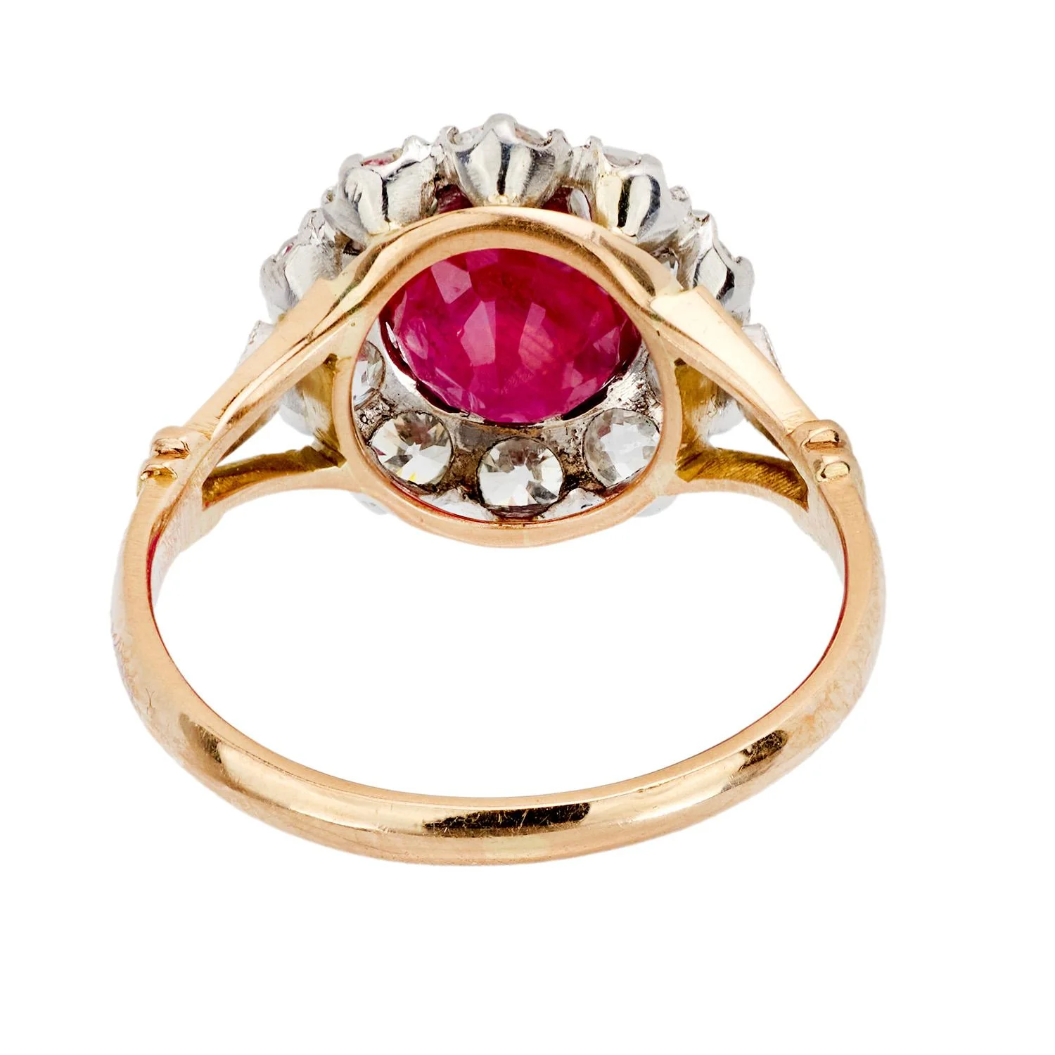Edwardian 18k/Platinum Ruby and Diamond Halo Ring - Image 4