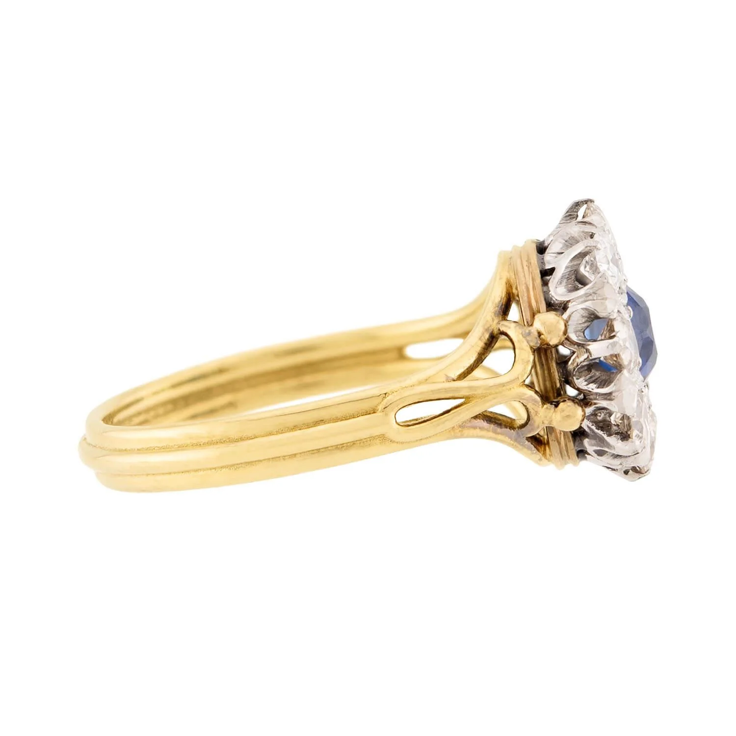 Edwardian 18k/Platinum Sapphire and Diamond Halo Ring - Image 3