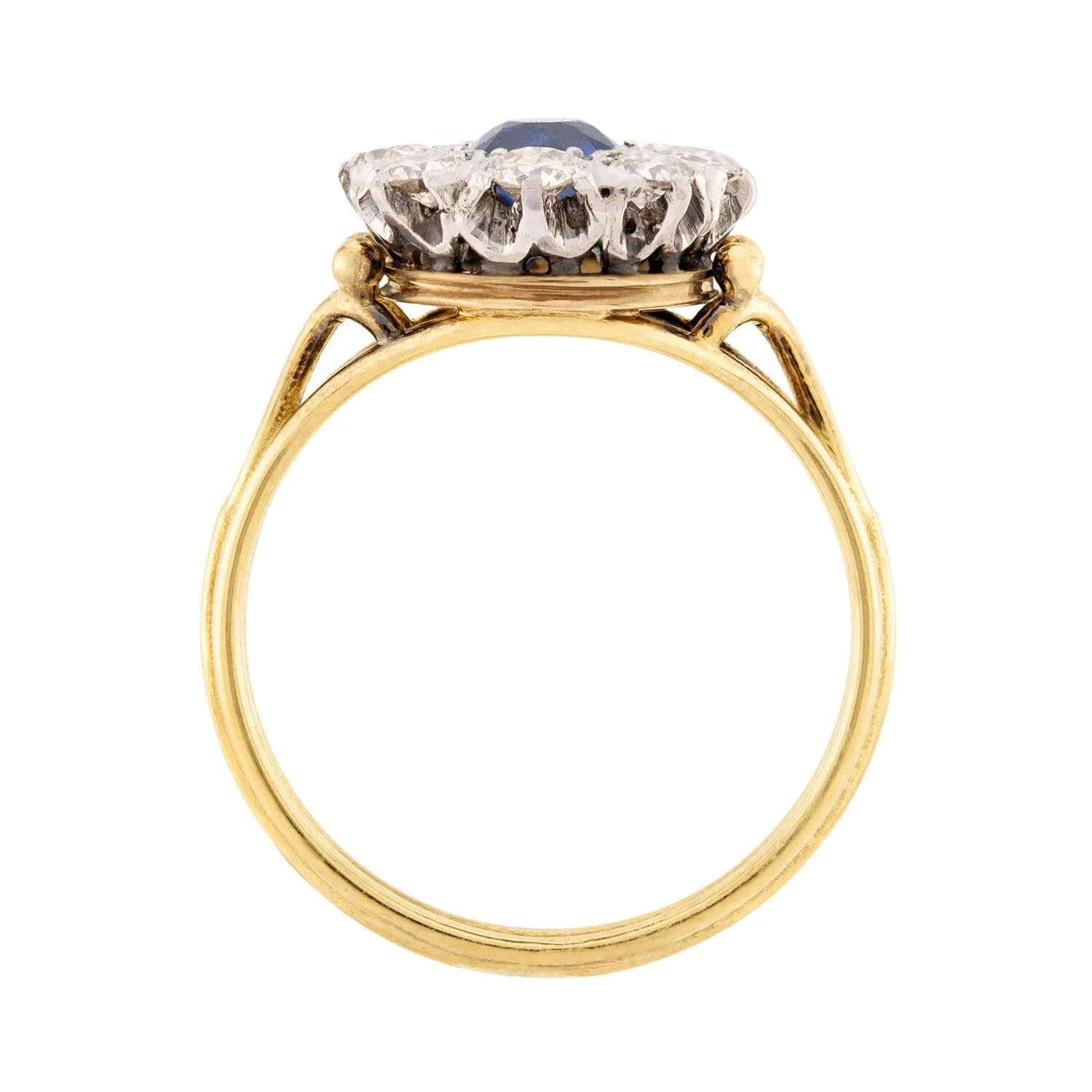 Edwardian 18k/Platinum Sapphire and Diamond Halo Ring - Image 4
