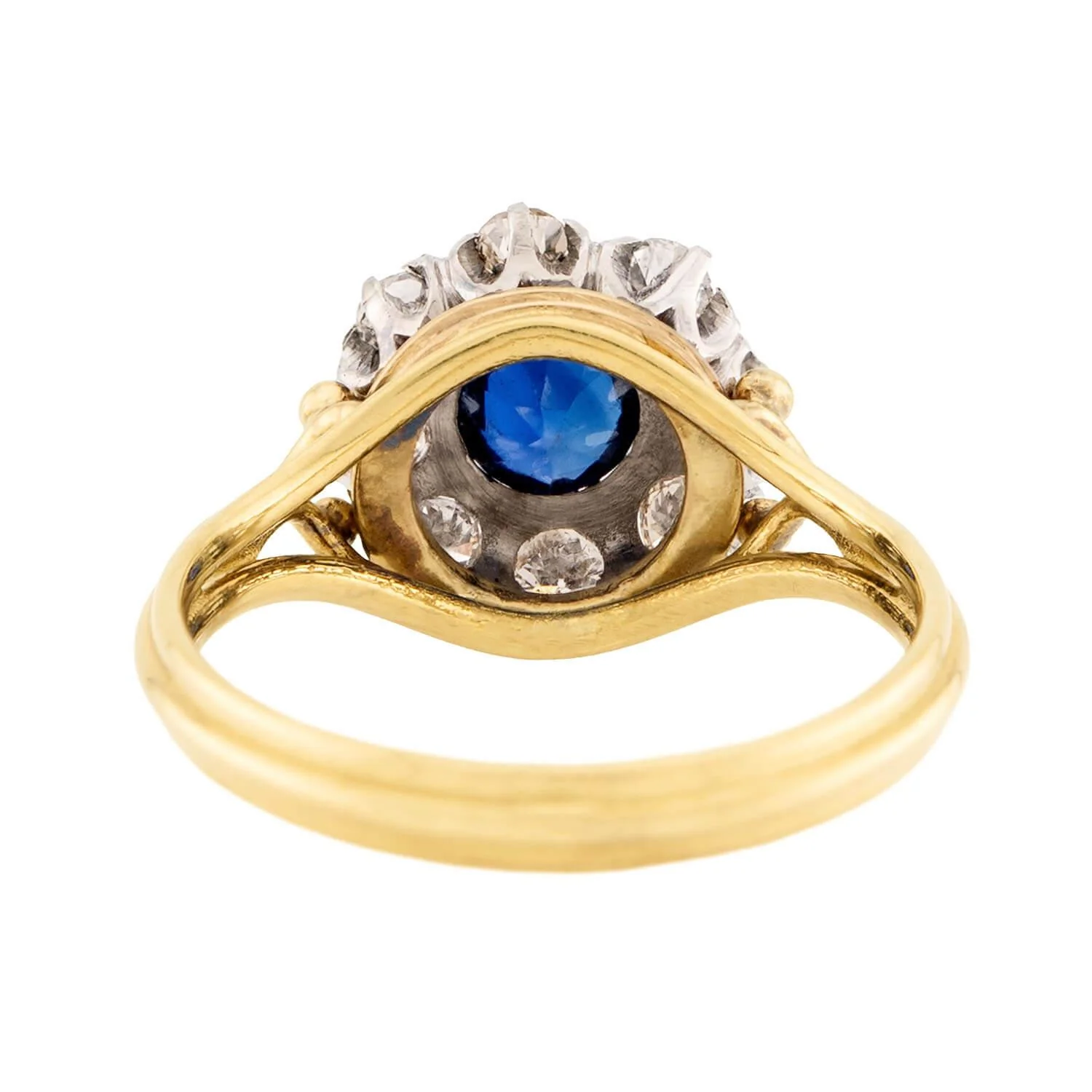 Edwardian 18k/Platinum Sapphire and Diamond Halo Ring - Image 5