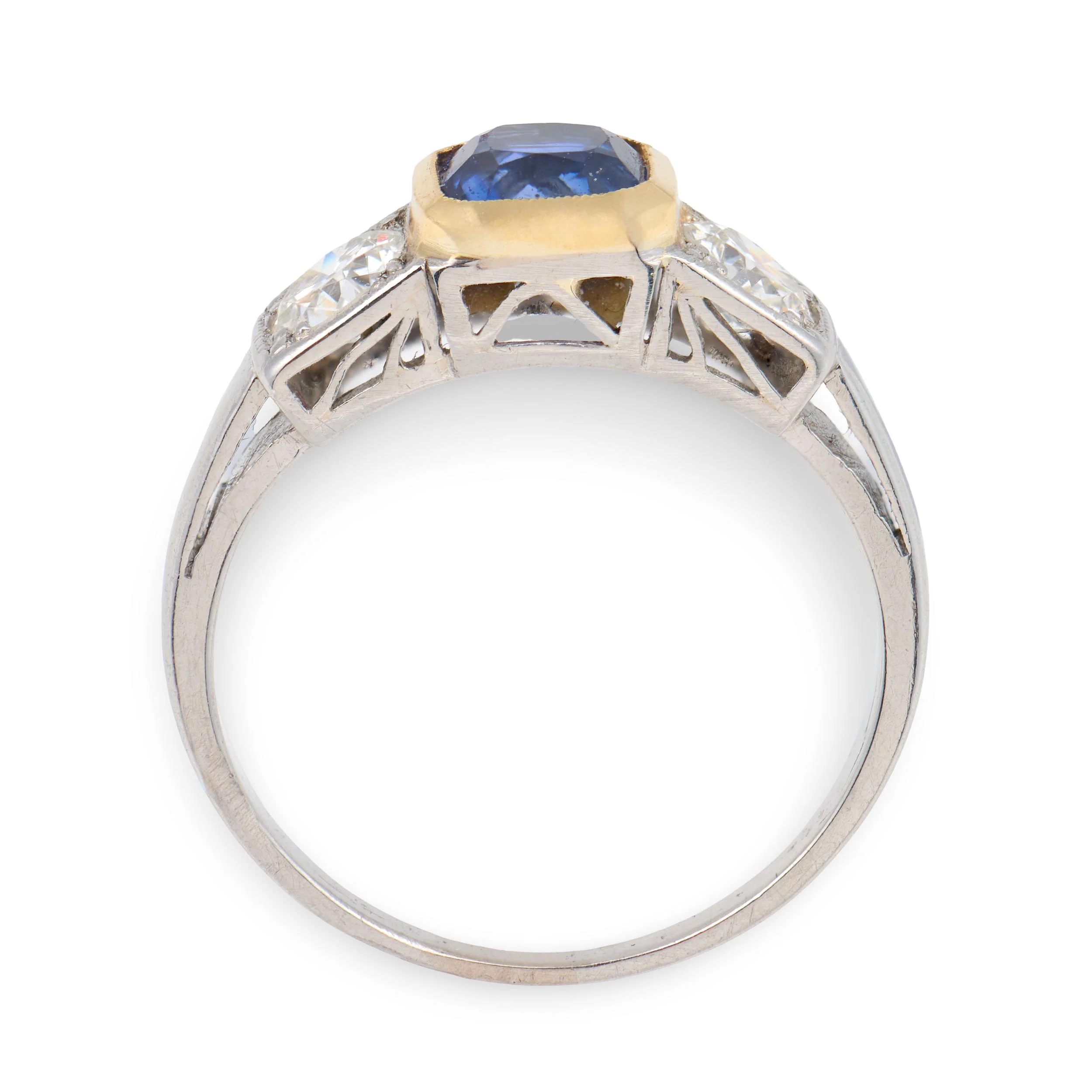 Edwardian 18k/Platinum Sapphire & Diamond Three Stone Ring - Image 4