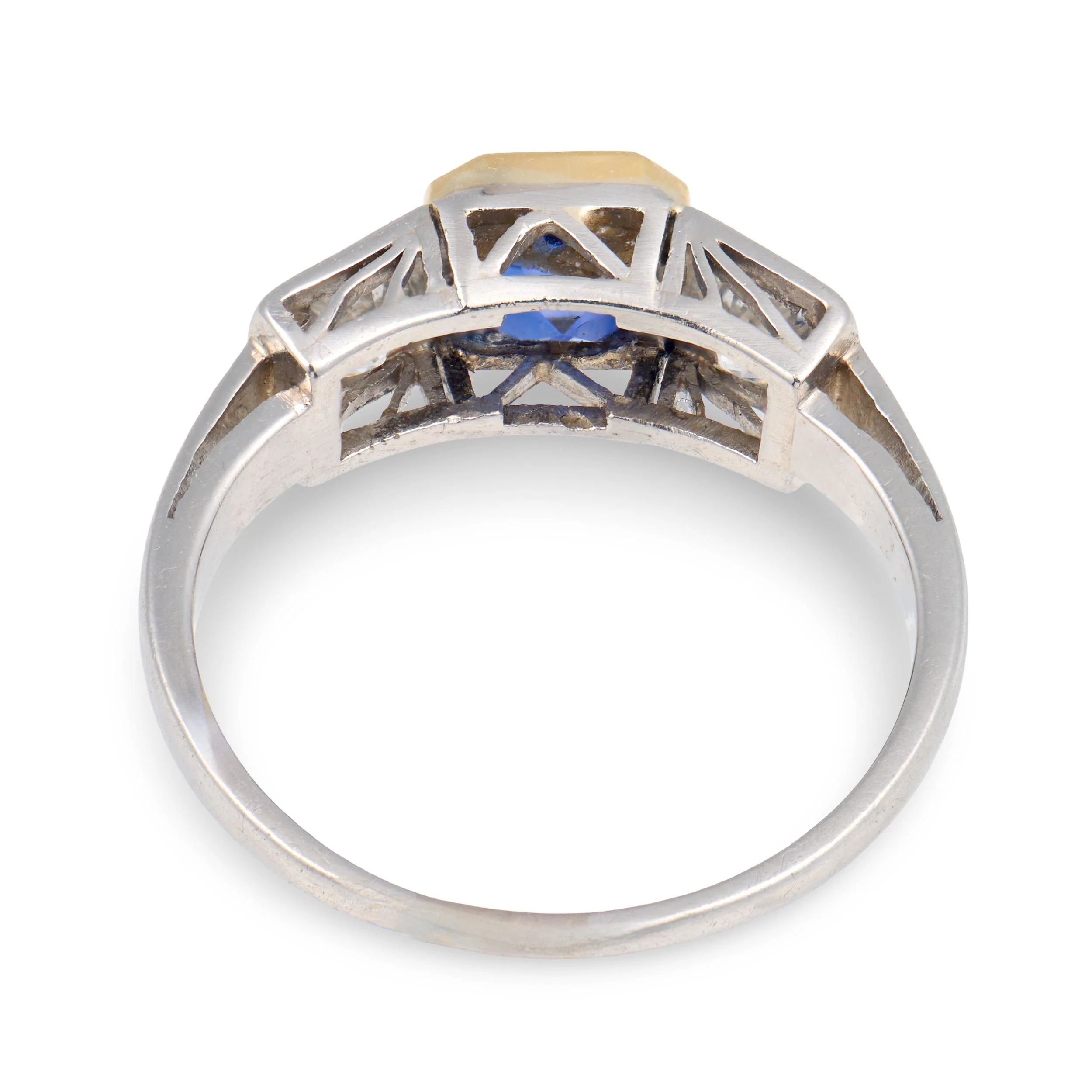 Edwardian 18k/Platinum Sapphire & Diamond Three Stone Ring - Image 5