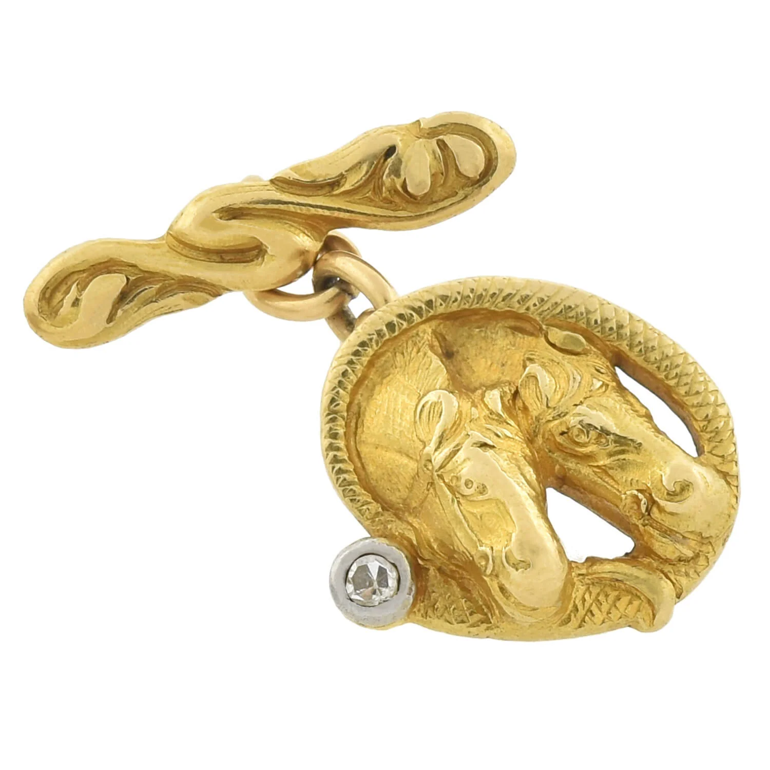 Edwardian 18kt/Platinum Photo Finish Double Horse + Diamond Cufflinks - Image 3