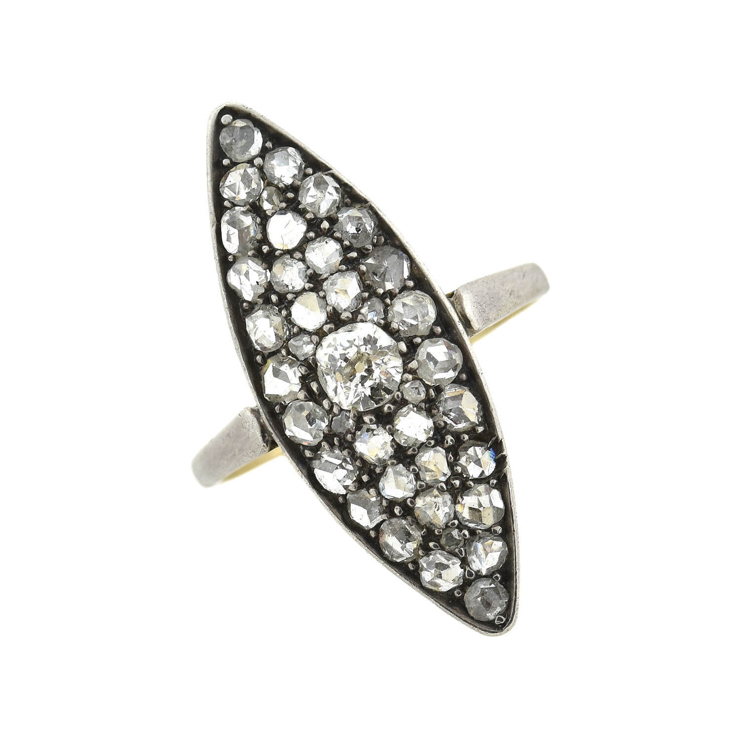 Edwardian 21kt/Sterling + Diamond Navette Ring - Image 4