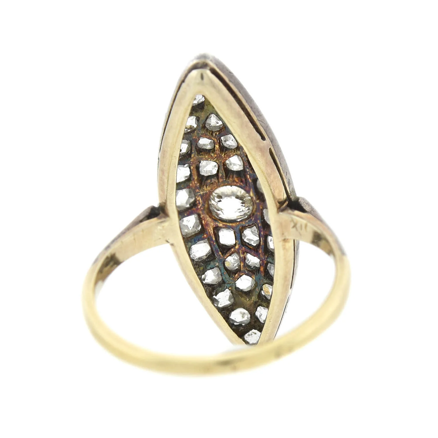 Edwardian 21kt/Sterling + Diamond Navette Ring - Image 5