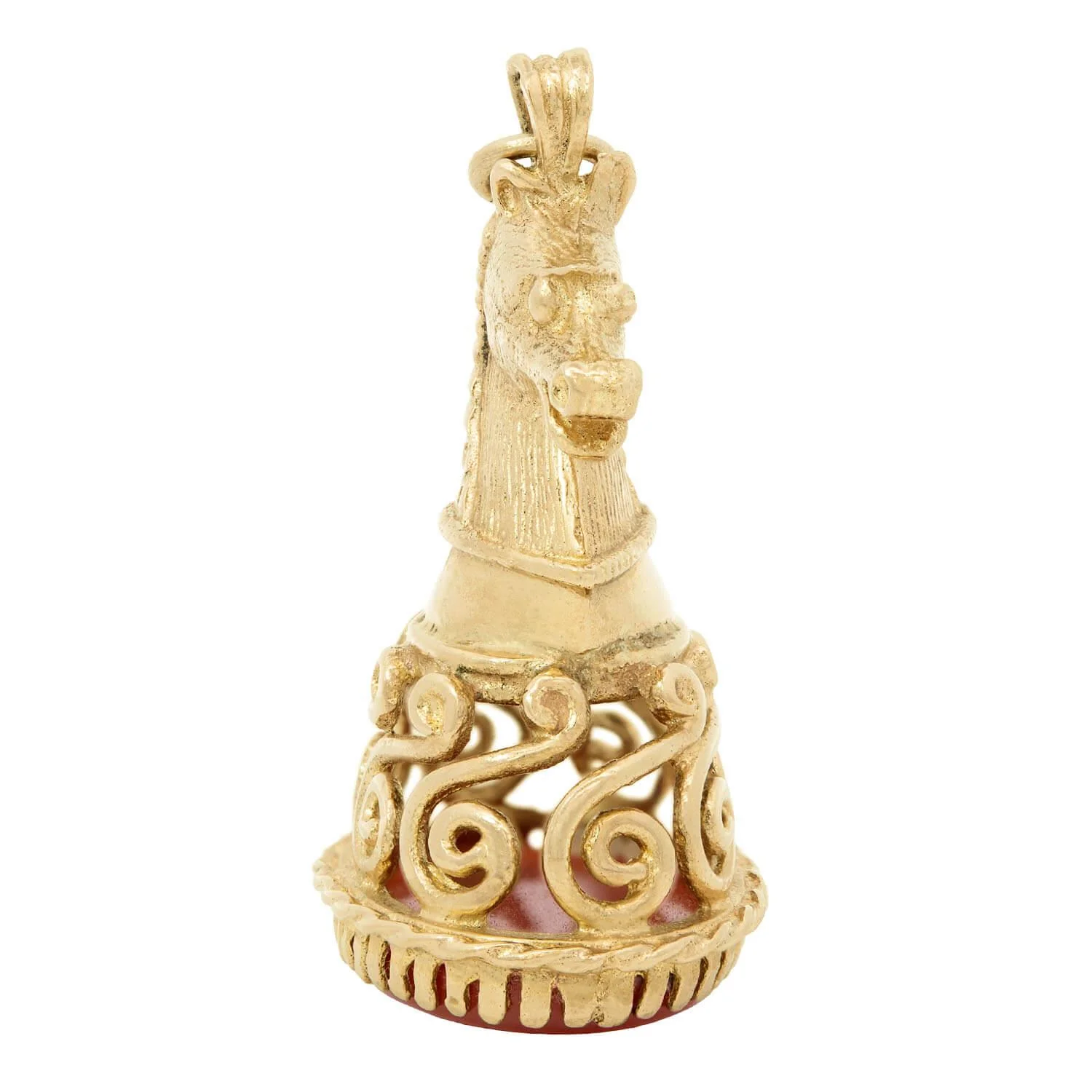 Edwardian 9k Carnelian Knight Chess Piece Fob - Image 2