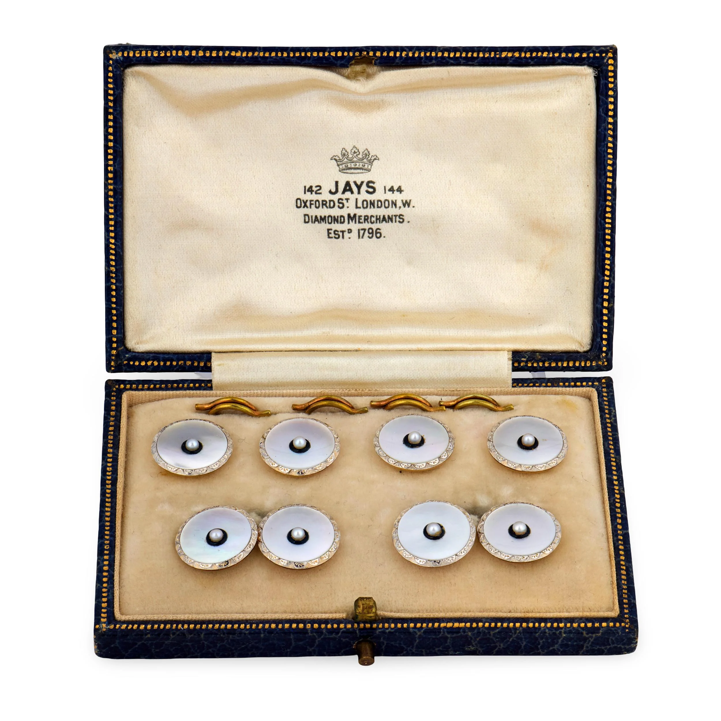 Edwardian 9k/Platinum Mother of Pearl, Pearl, & Enamel Cufflink Set