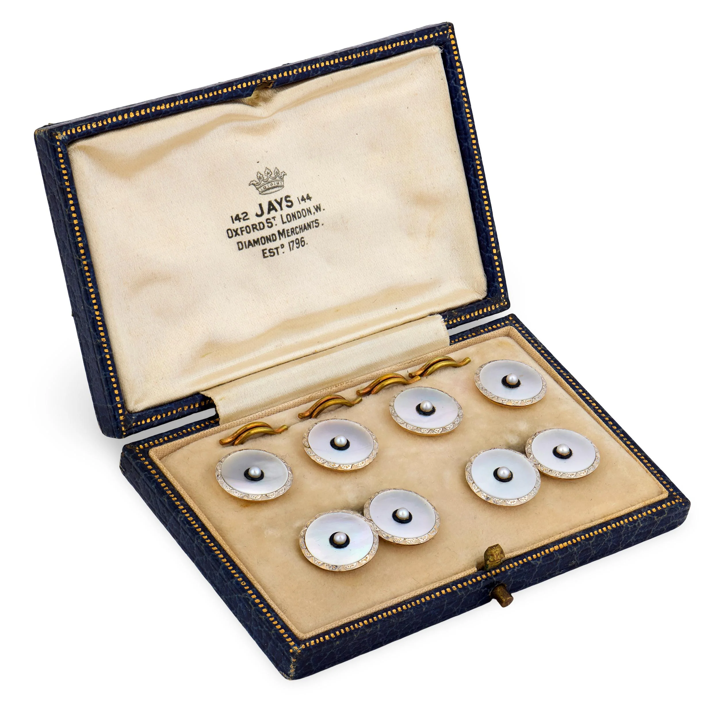 Edwardian 9k/Platinum Mother of Pearl, Pearl, & Enamel Cufflink Set - Image 2