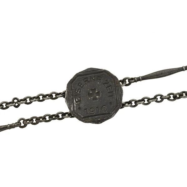 Edwardian Berlin Iron Muff Chain with "Eiserne Zeit 1916" Medallion Slide 65" - Image 3