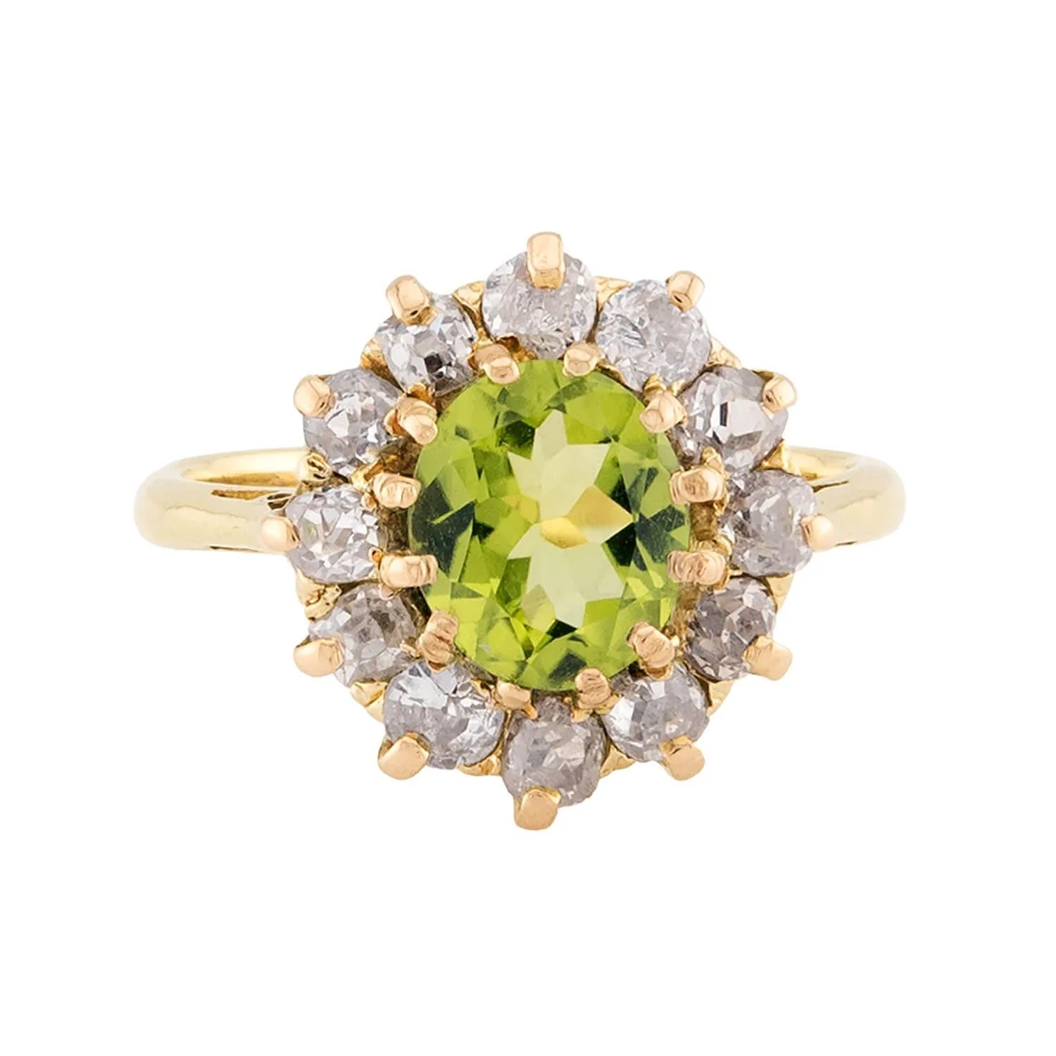 Edwardian English 18k Peridot & Diamond Halo Ring - Image 2