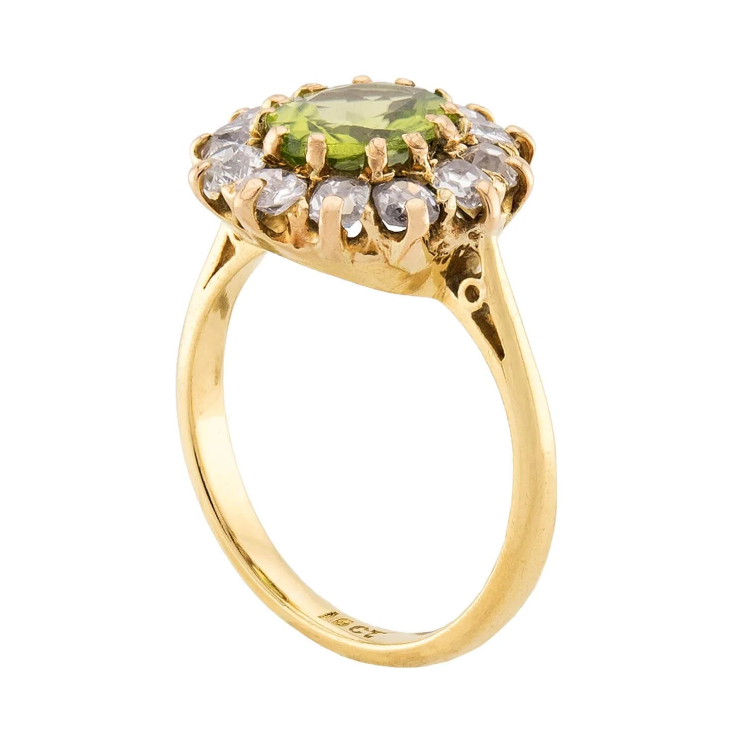 Edwardian English 18k Peridot & Diamond Halo Ring - Image 3