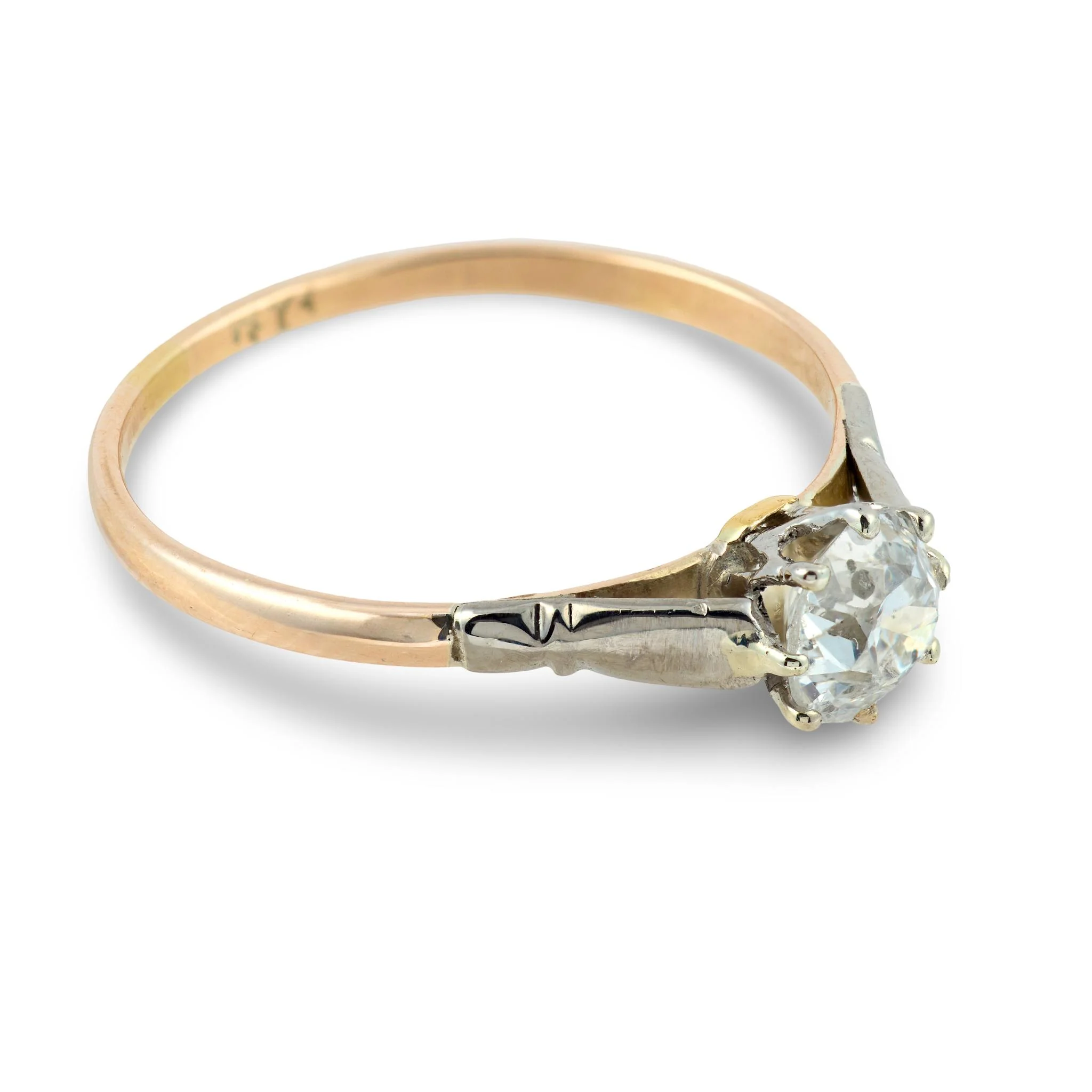 Edwardian English 9k/Platinum Diamond Engagement Ring .62ct - Image 3