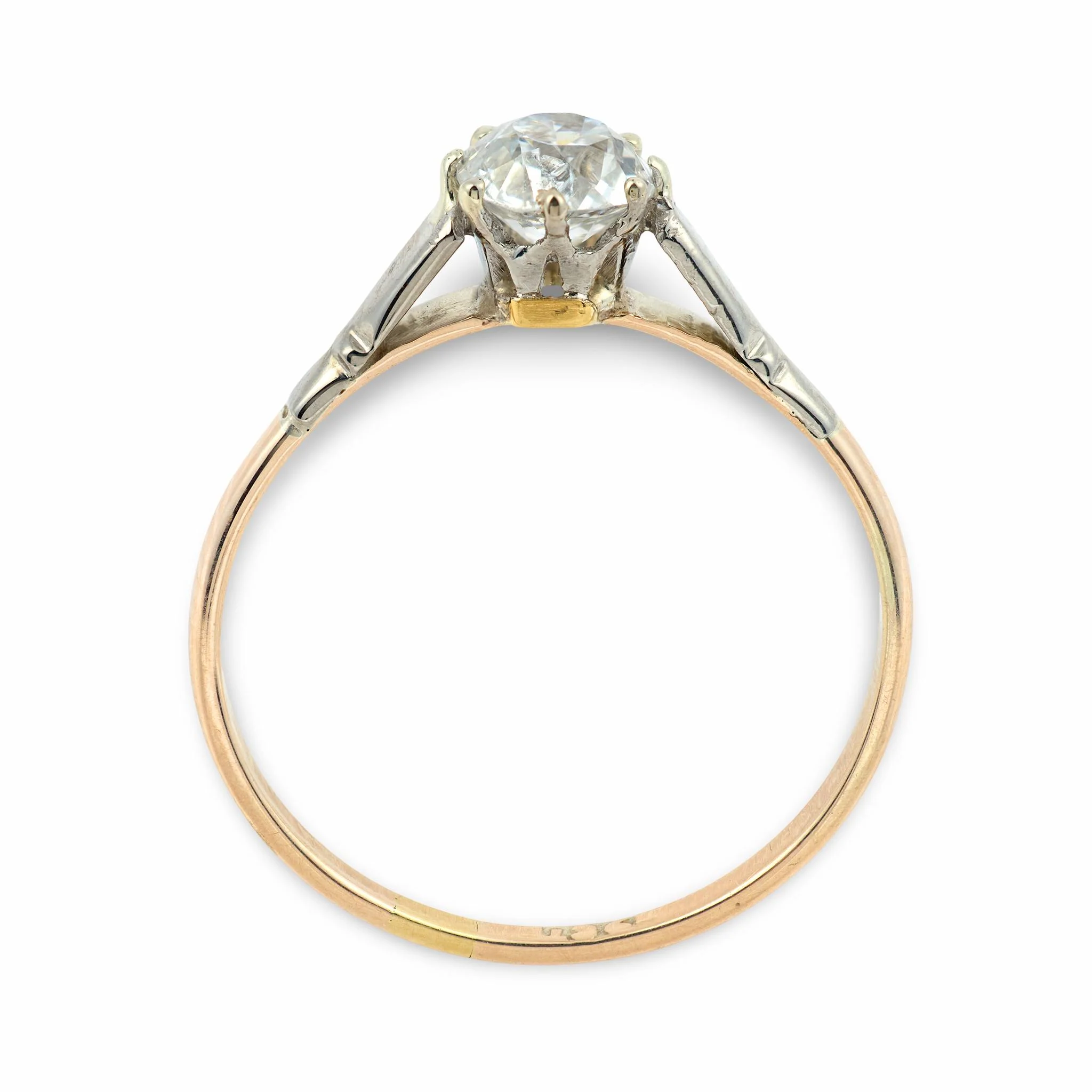 Edwardian English 9k/Platinum Diamond Engagement Ring .62ct - Image 4