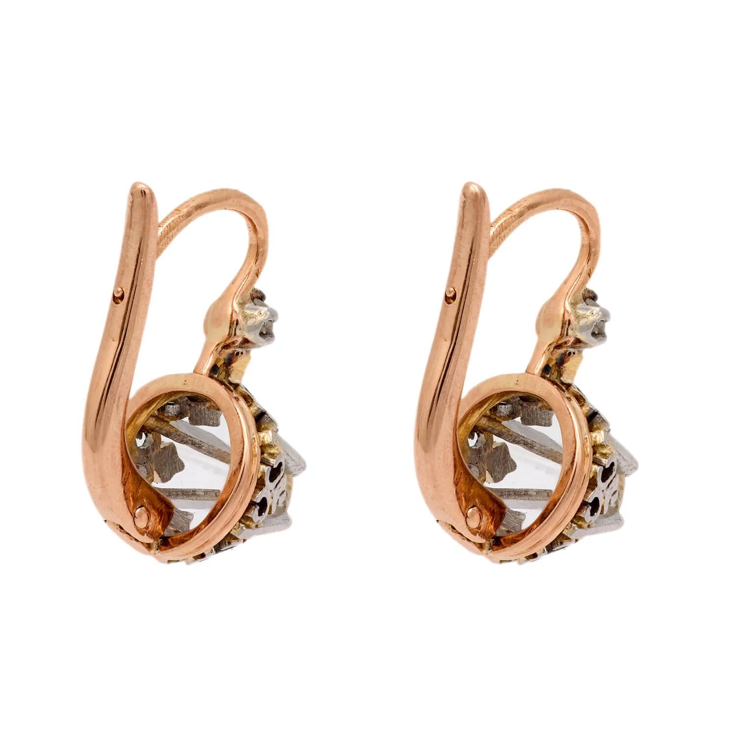 Edwardian French 18k/Platinum Diamond Earrings - Image 3