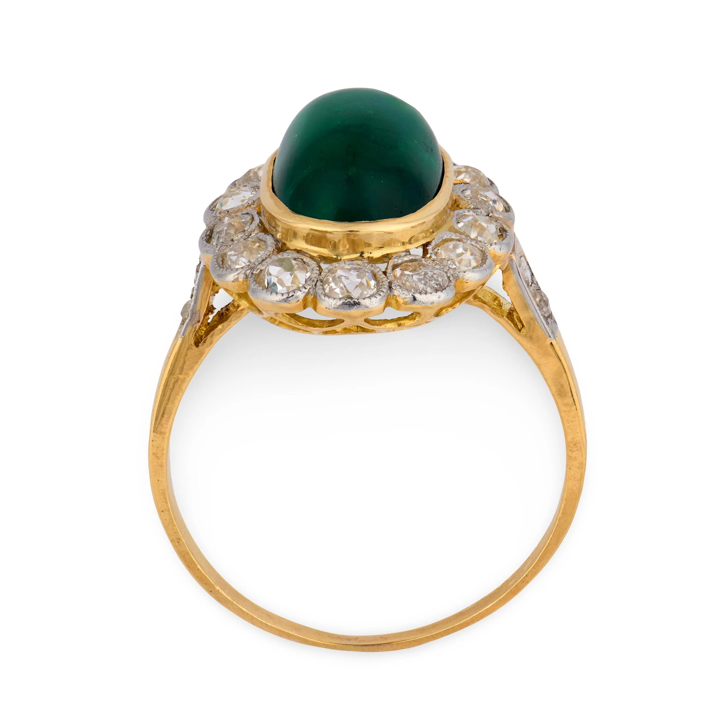 Edwardian French 18k/Platinum Emerald & Diamond Halo Ring - Image 4