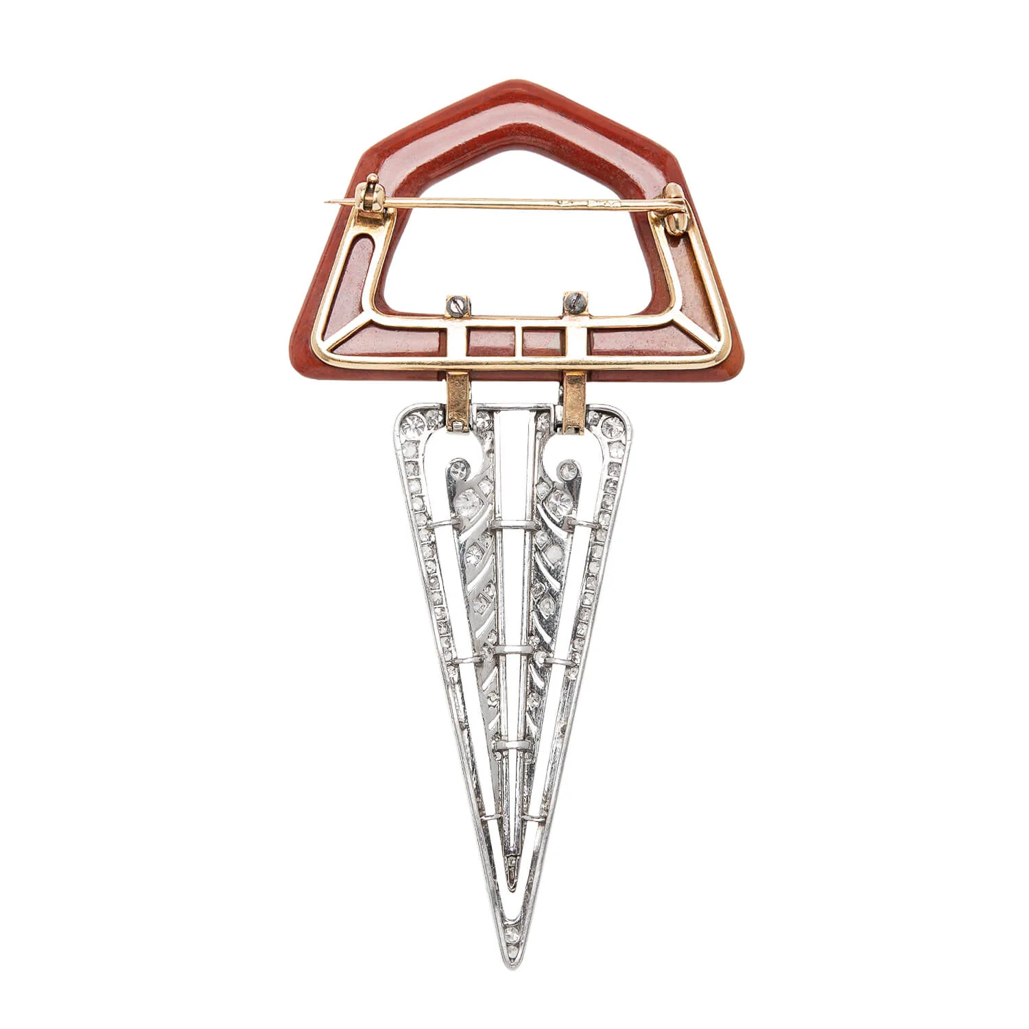 Edwardian Large 14k/Platinum Jasper + Diamond Pin - Image 3