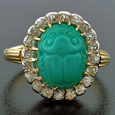 Edwardian Platinum & 18kt Diamond & Turquoise Scarab Ring - Image 2