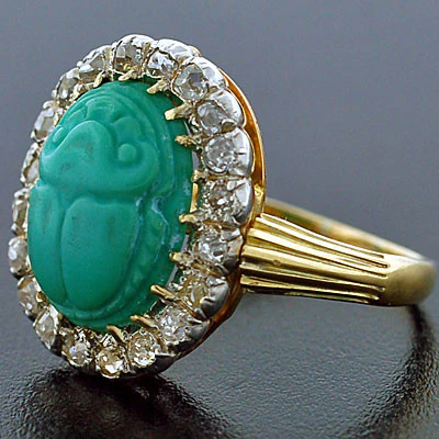 Edwardian Platinum & 18kt Diamond & Turquoise Scarab Ring - Image 3