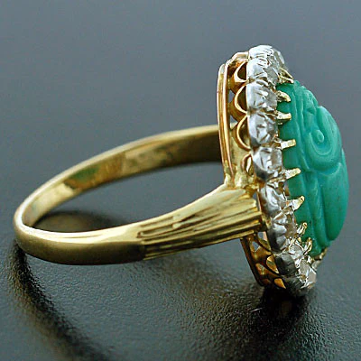 Edwardian Platinum & 18kt Diamond & Turquoise Scarab Ring - Image 4