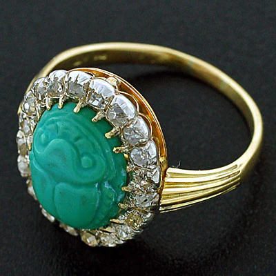 Edwardian Platinum & 18kt Diamond & Turquoise Scarab Ring - Image 5