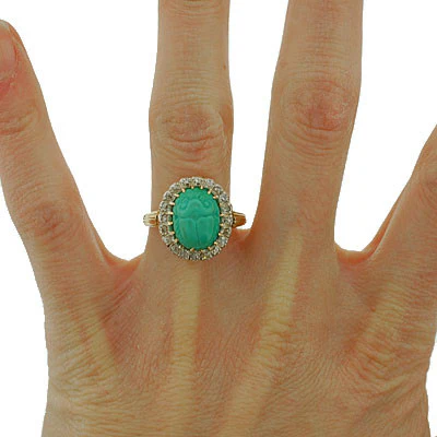 Edwardian Platinum & 18kt Diamond & Turquoise Scarab Ring - Image 8