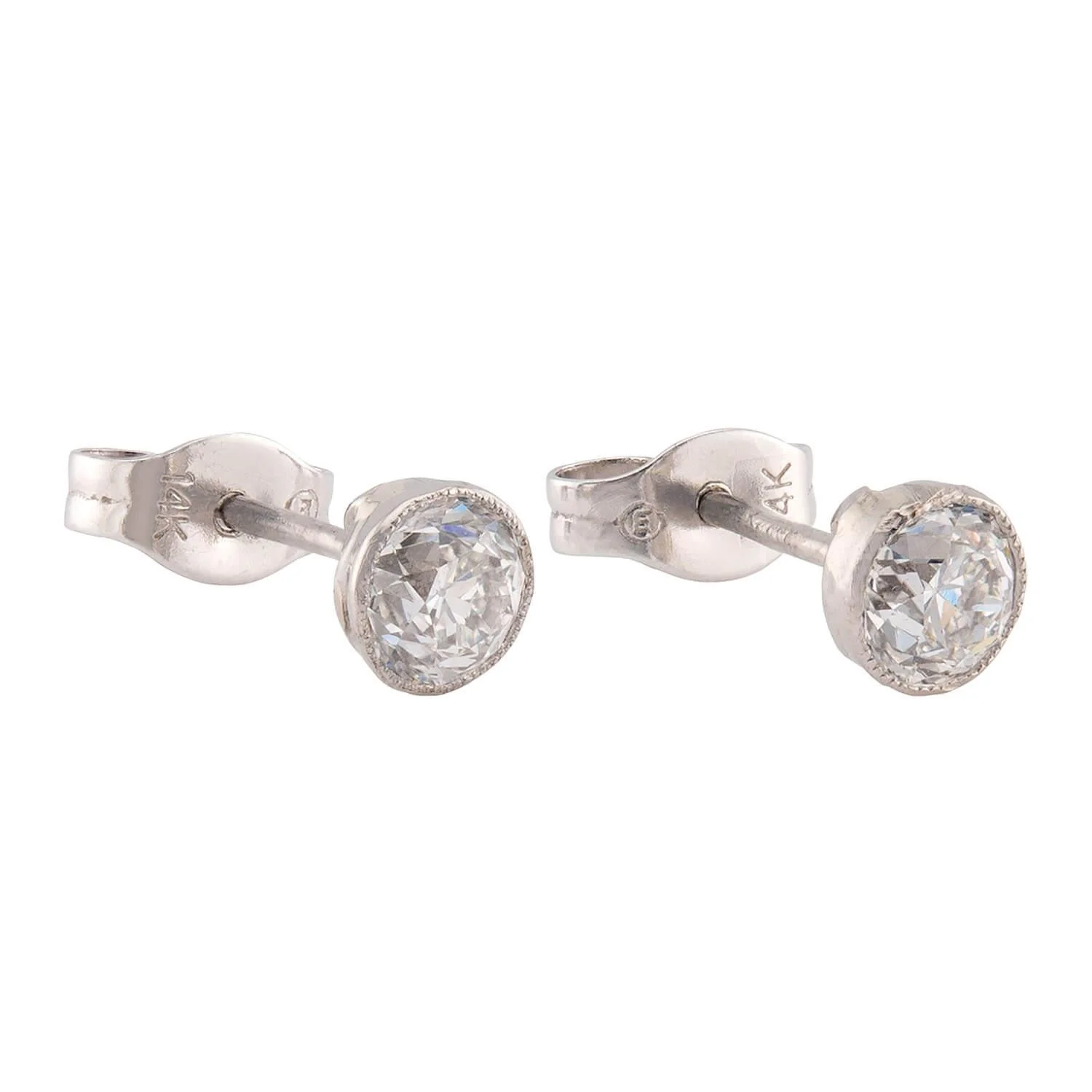Edwardian Platinum/14k Diamond Stud Earrings - Image 2