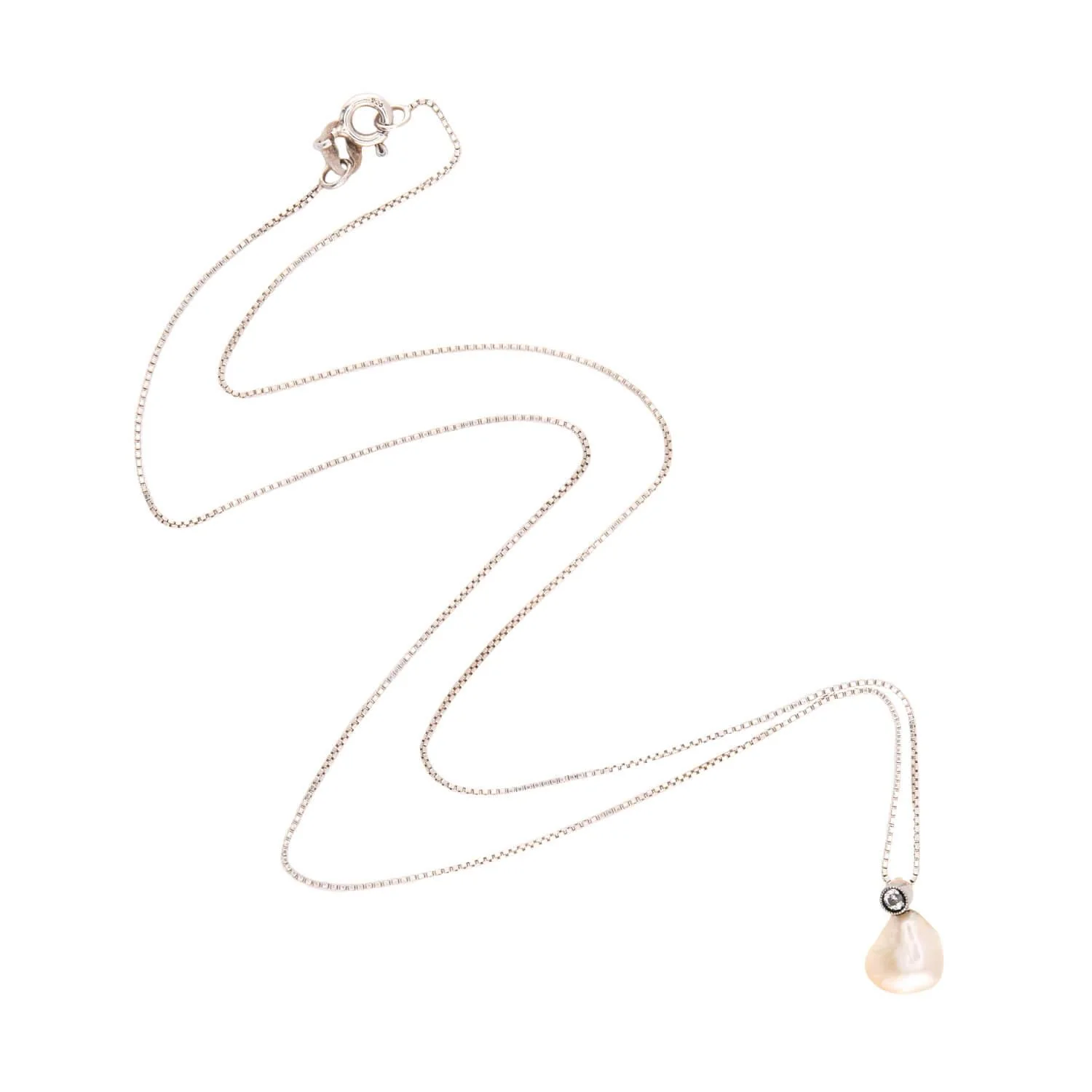 Edwardian Platinum/14k/Sterling Silver Pearl and Diamond Pendant Necklace - Image 2