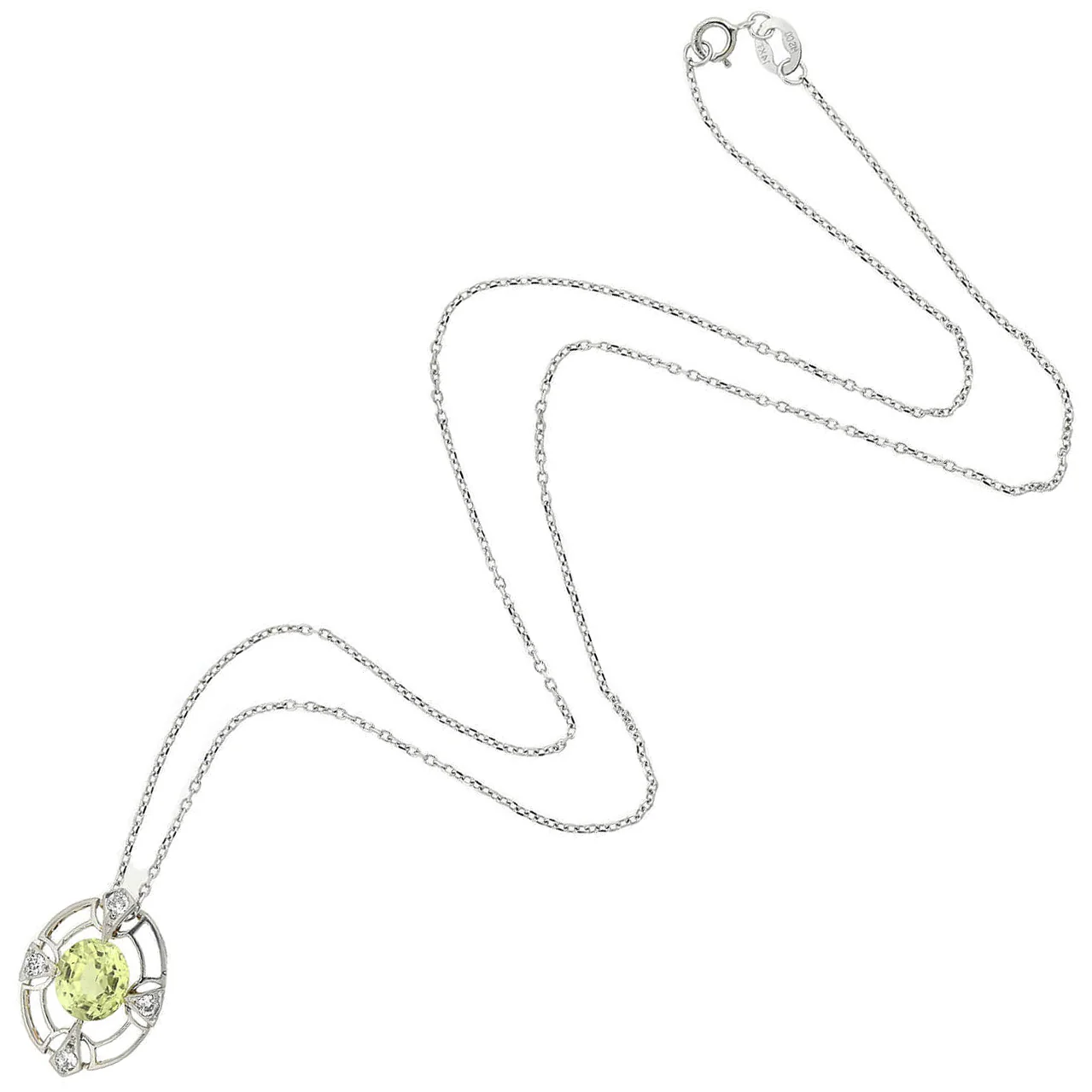 Edwardian Platinum/14kt Chrysoberyl + Diamond Pendant Necklace - Image 2